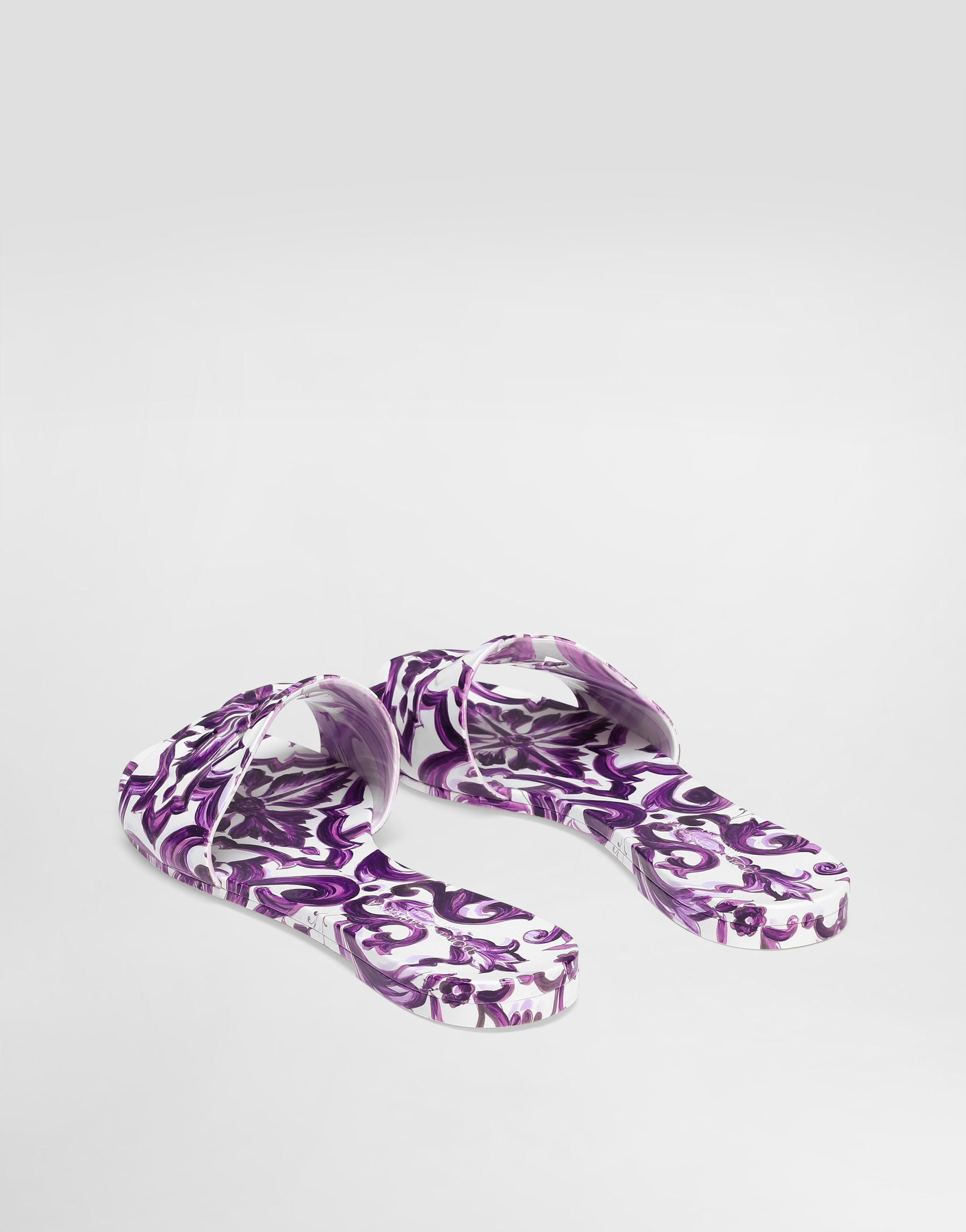 Dolce & Gabbana Maiolica Cut-out Dg Rubber Sandals In Purple