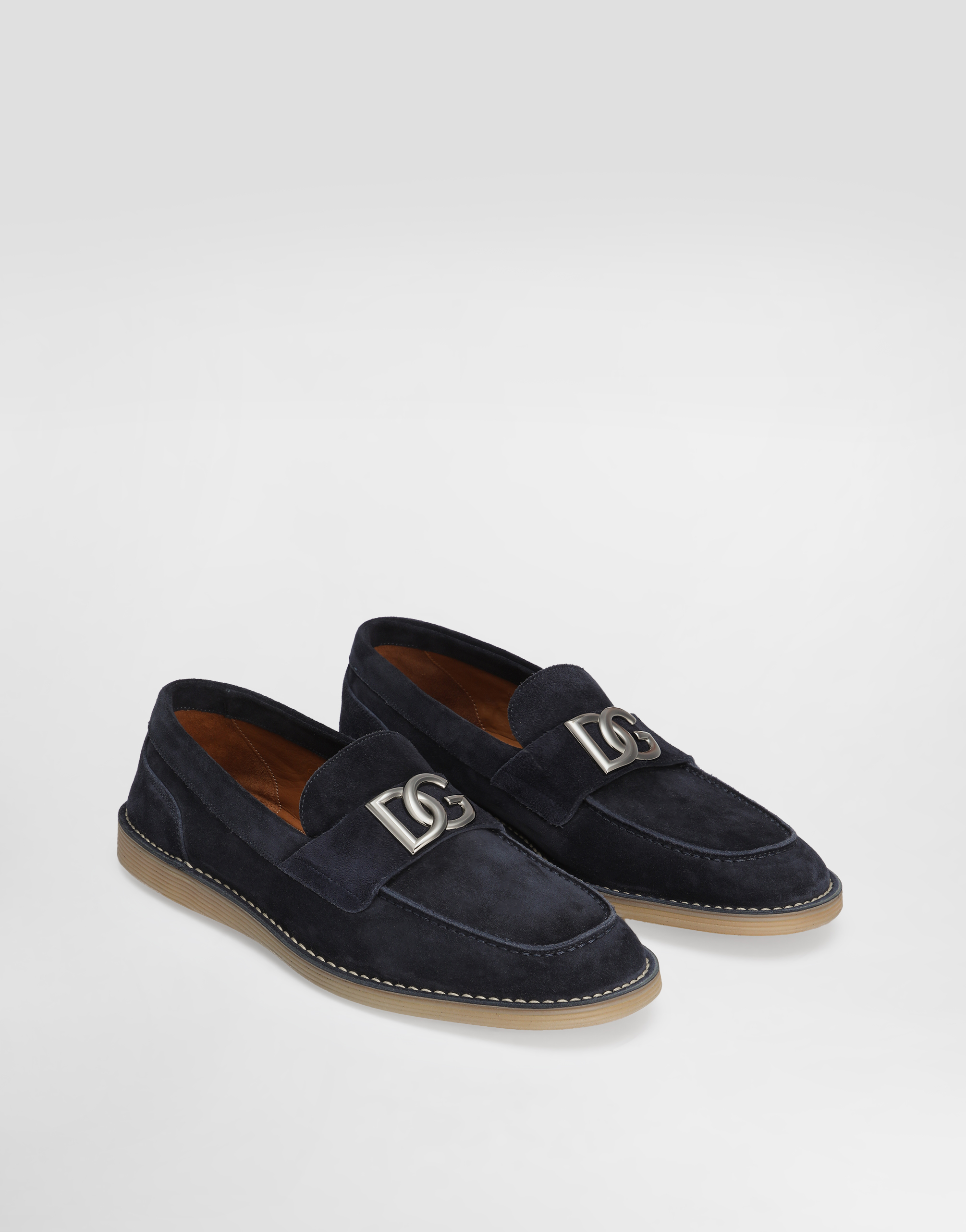 Dolce & Gabbana Logo-lettering Suede Loafers In Blue