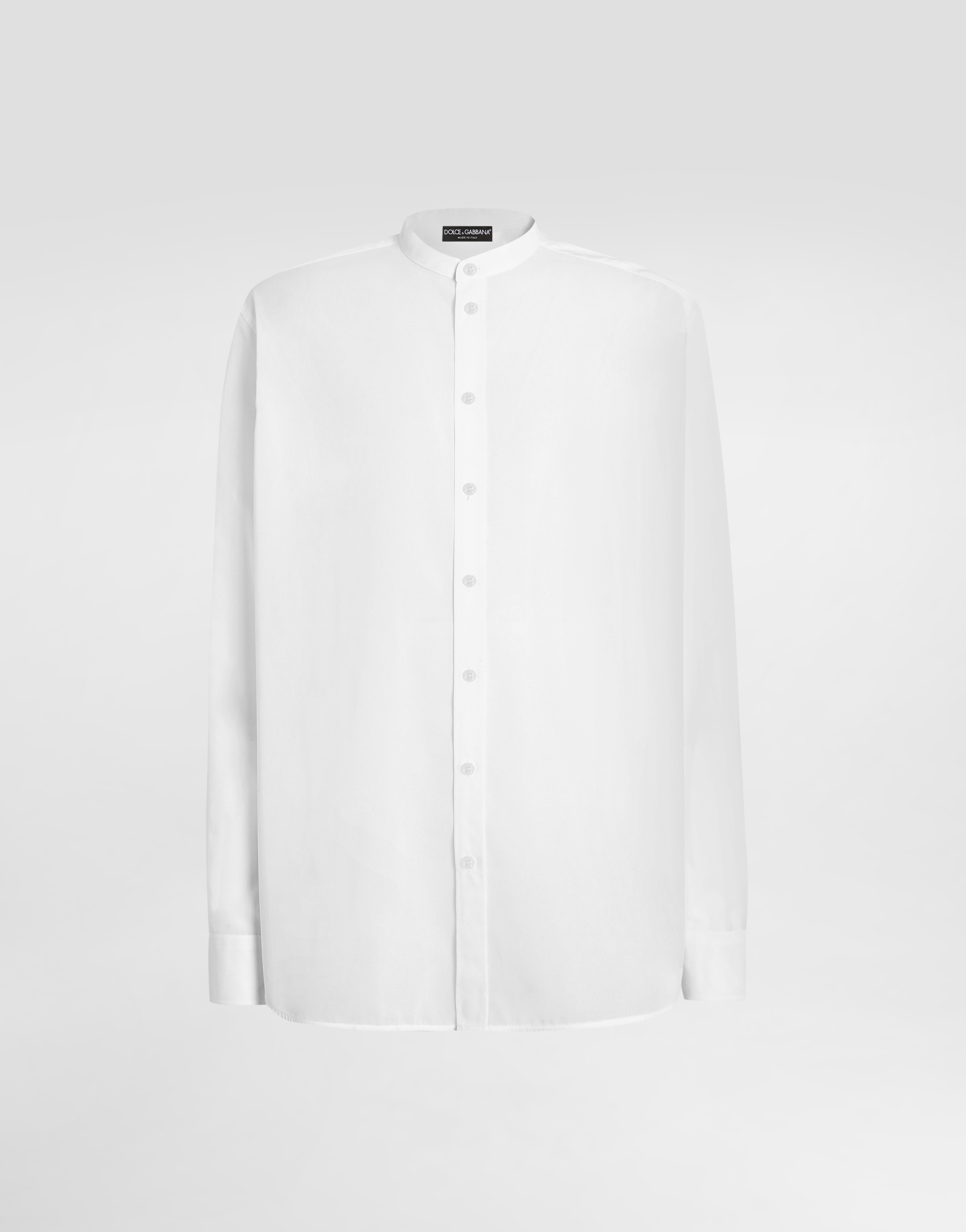 Dolce & Gabbana Cotton Canvas Mandarin Shirt In White