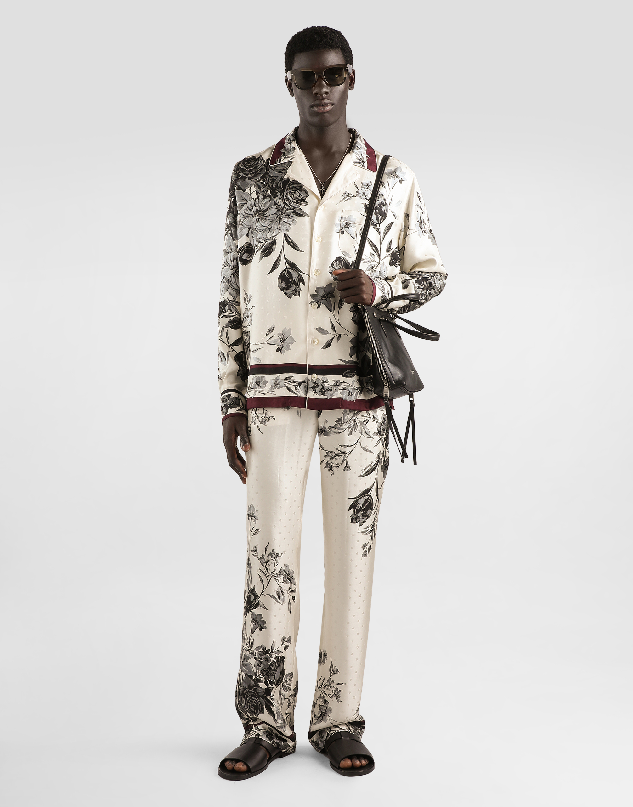 Flower bouquet-print twill shirt