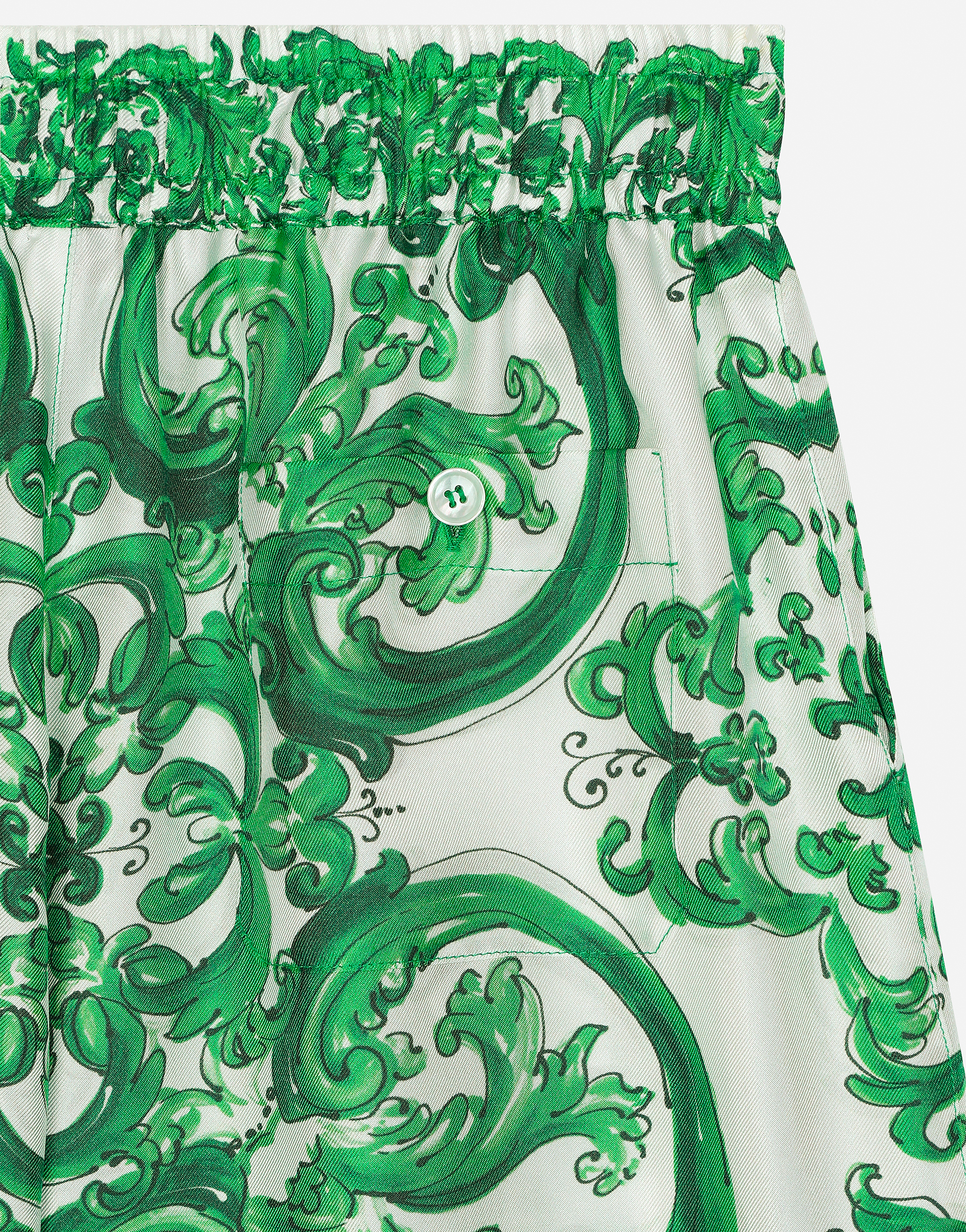 Dolce & Gabbana Bermuda In Twill Con Stampa Maiolica Verde In Stampa