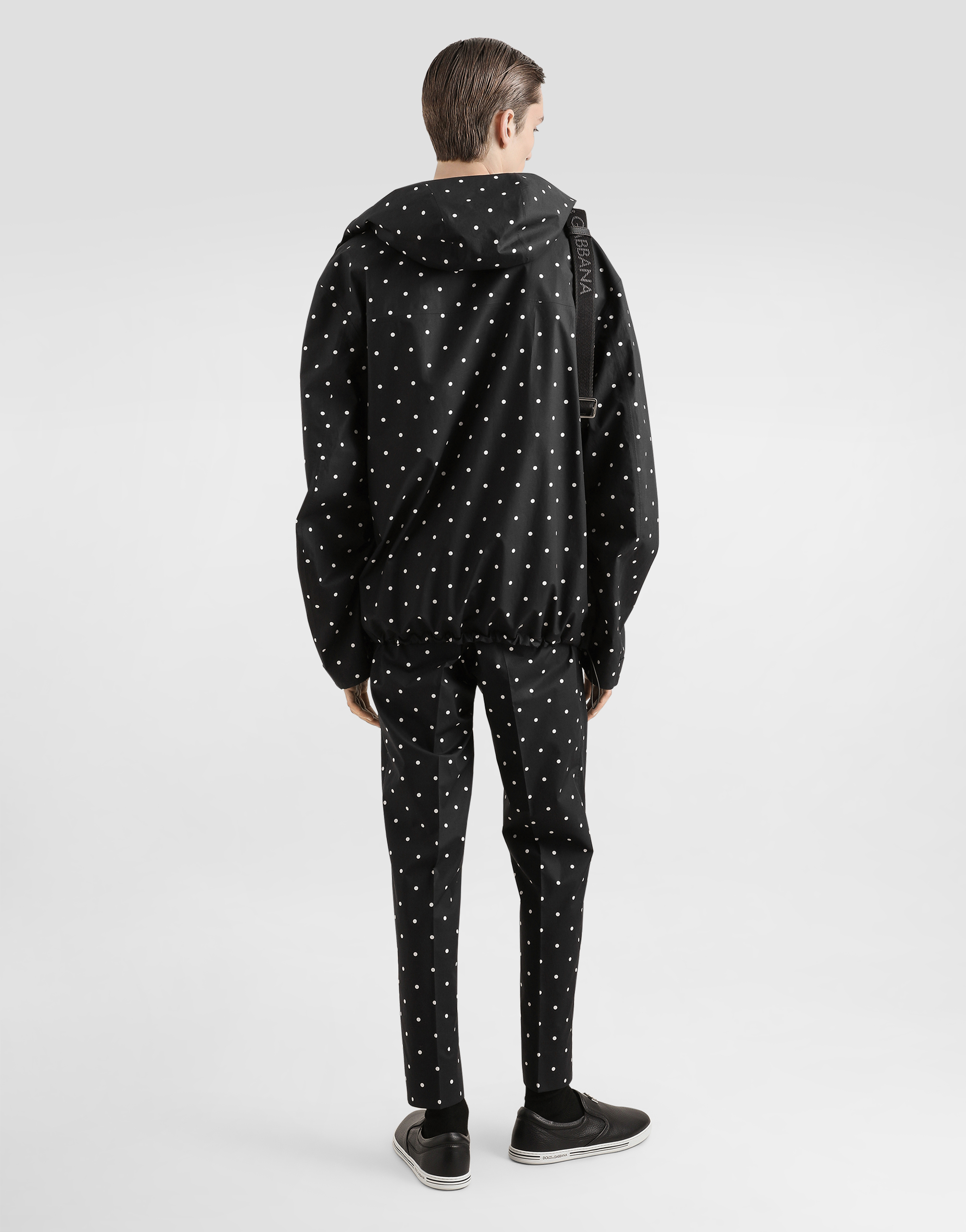 Dolce & Gabbana Cotton Jacket With Hood And Polka-dot Print In Print