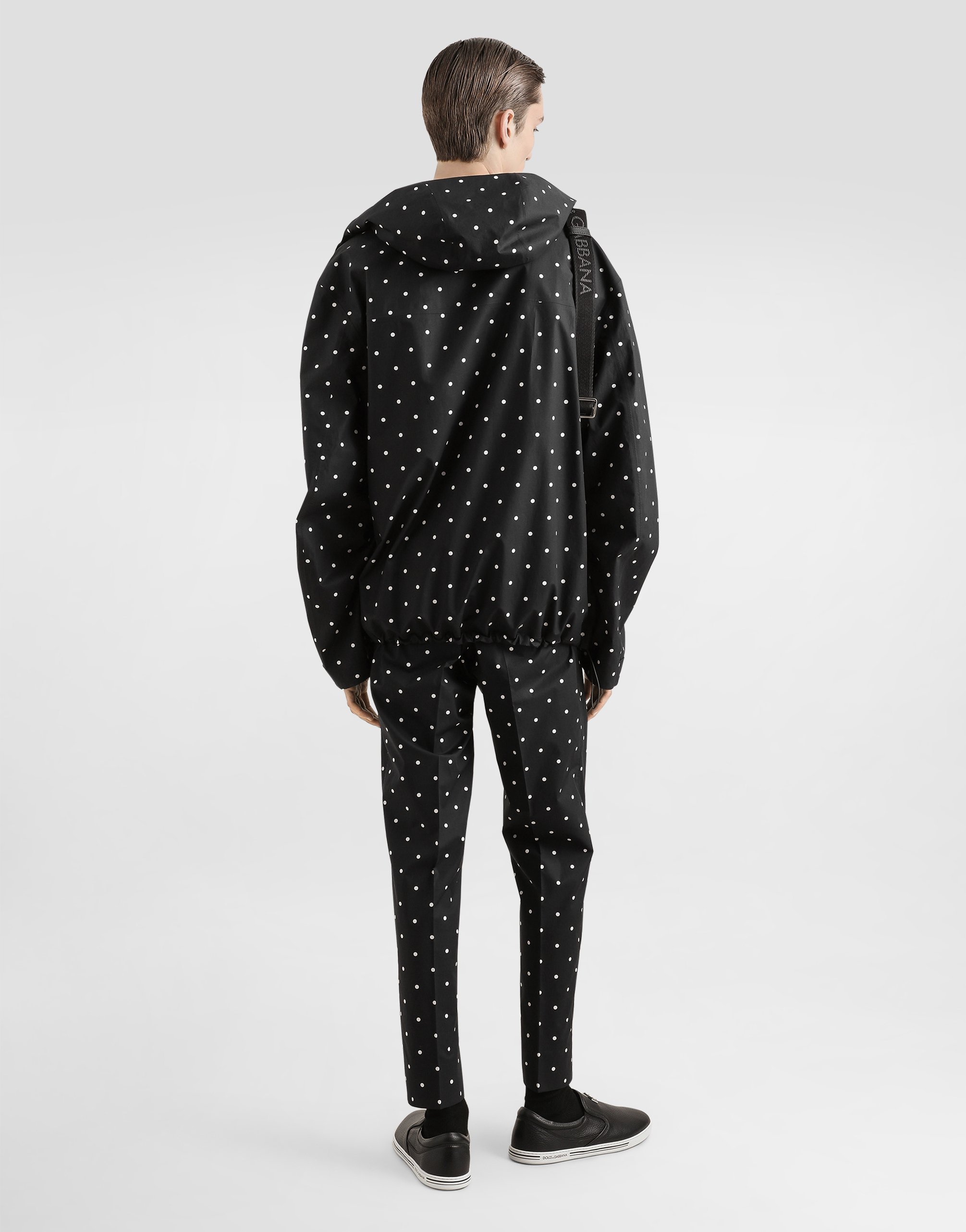 Dolce & Gabbana Cotton Jacket With Hood And Polka-dot Print In Print