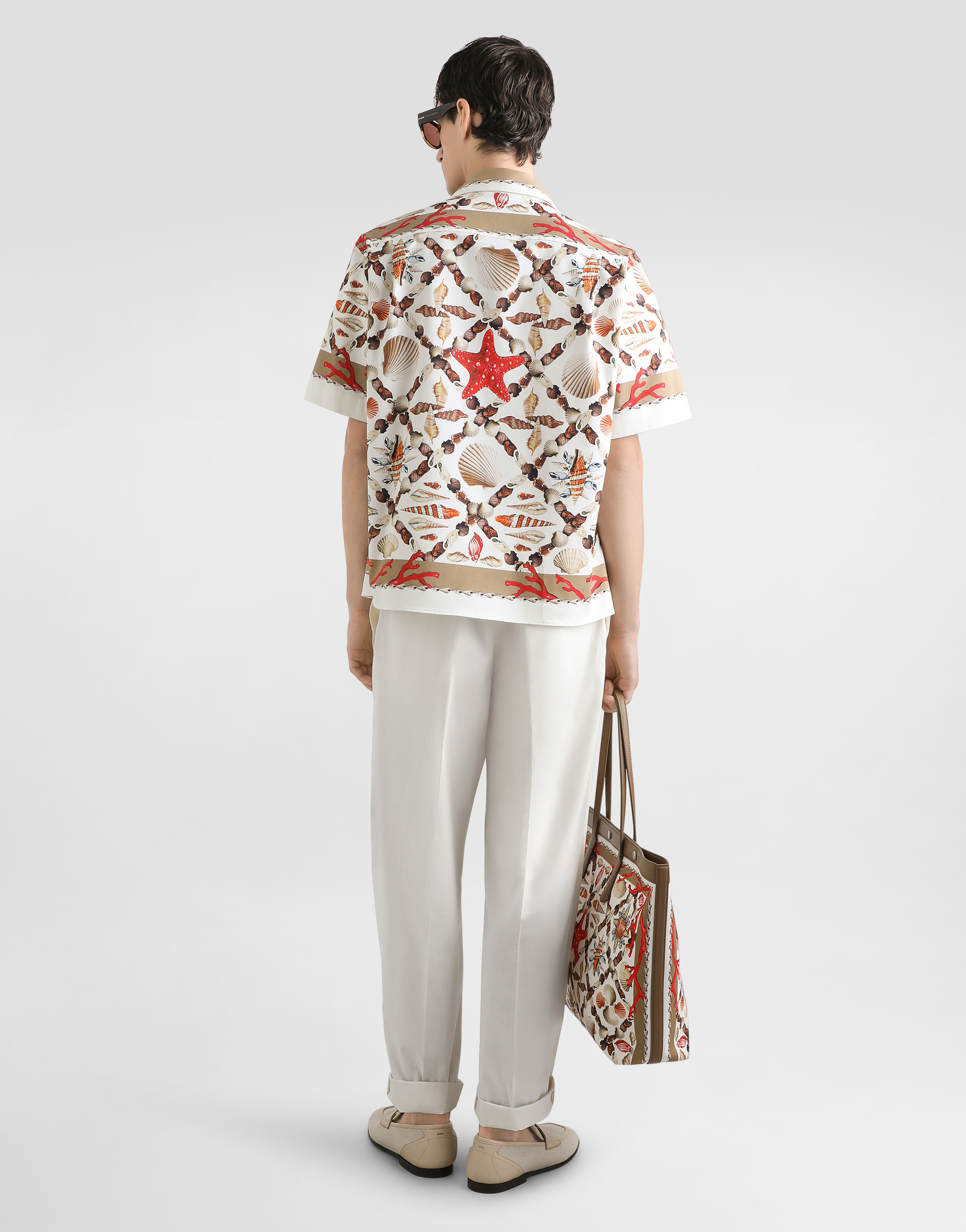 Shell-print stretch drill hawaii shirt