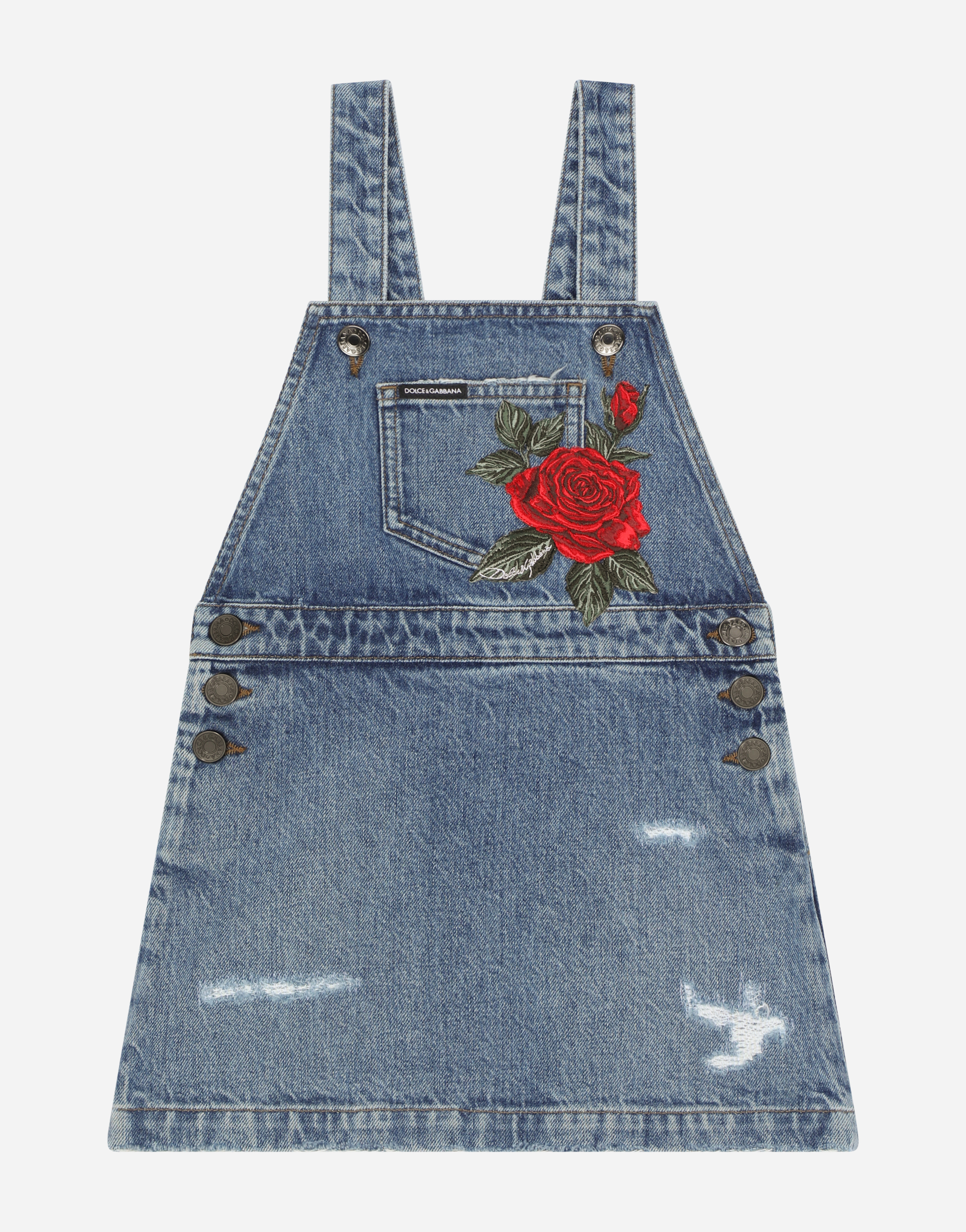 DOLCE & GABBANA DENIM DUNGAREES WITH PATCH