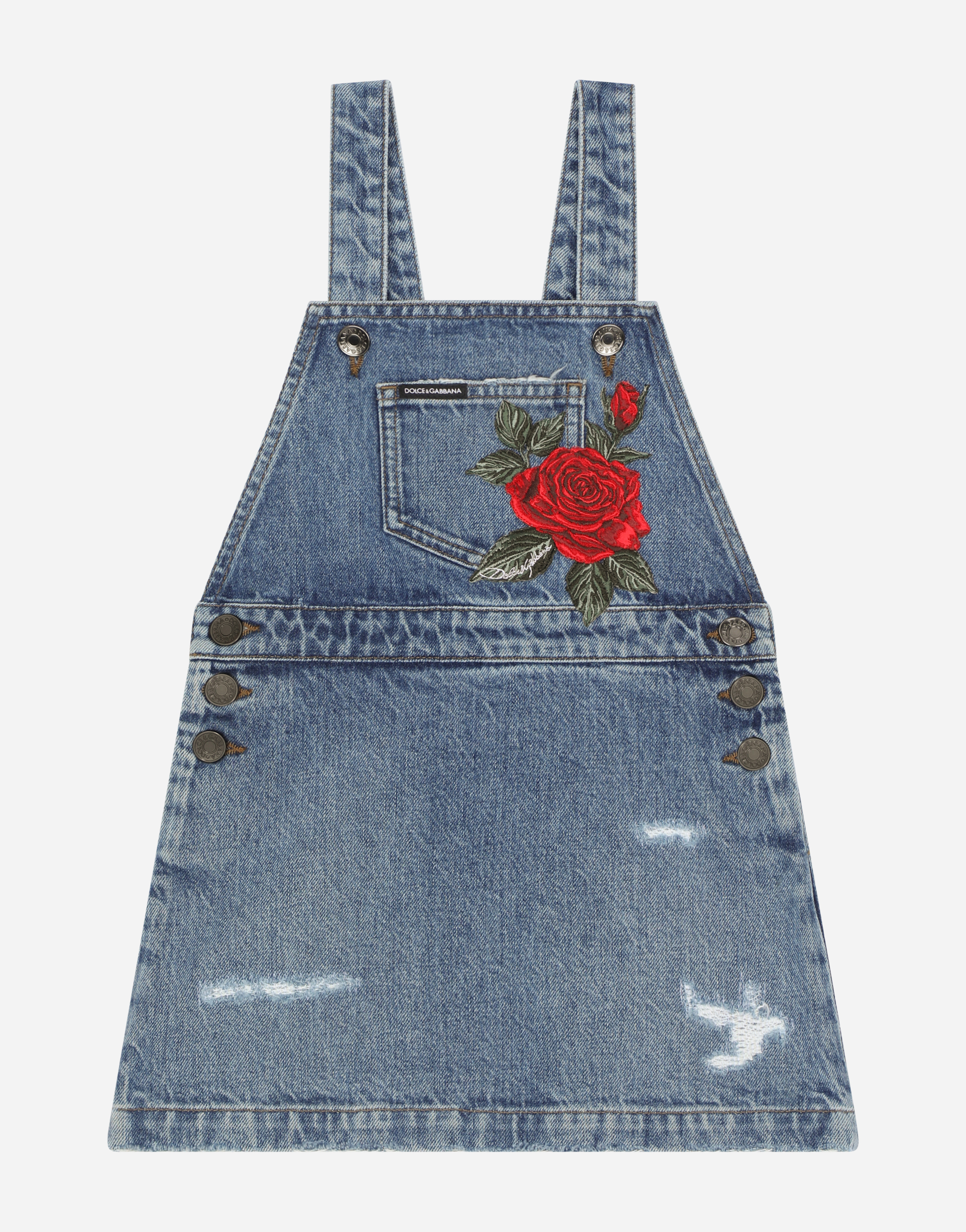 Dolce & Gabbana Denim Dungarees With Patch In Azure