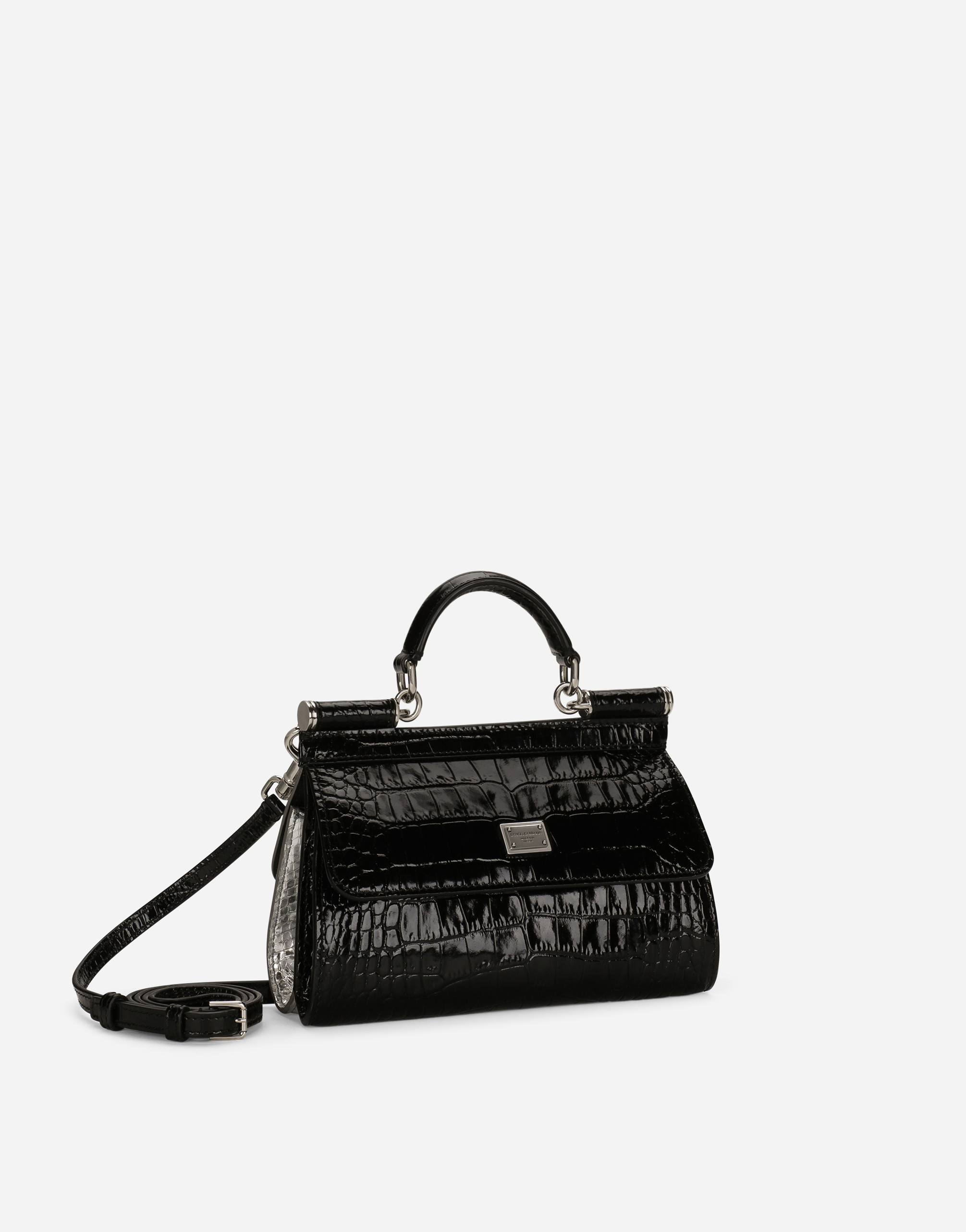 DOLCE & GABBANA SMALL SICILY BAG IN CROCODILE-PRINT CALFSKIN AND PYTHON SKIN