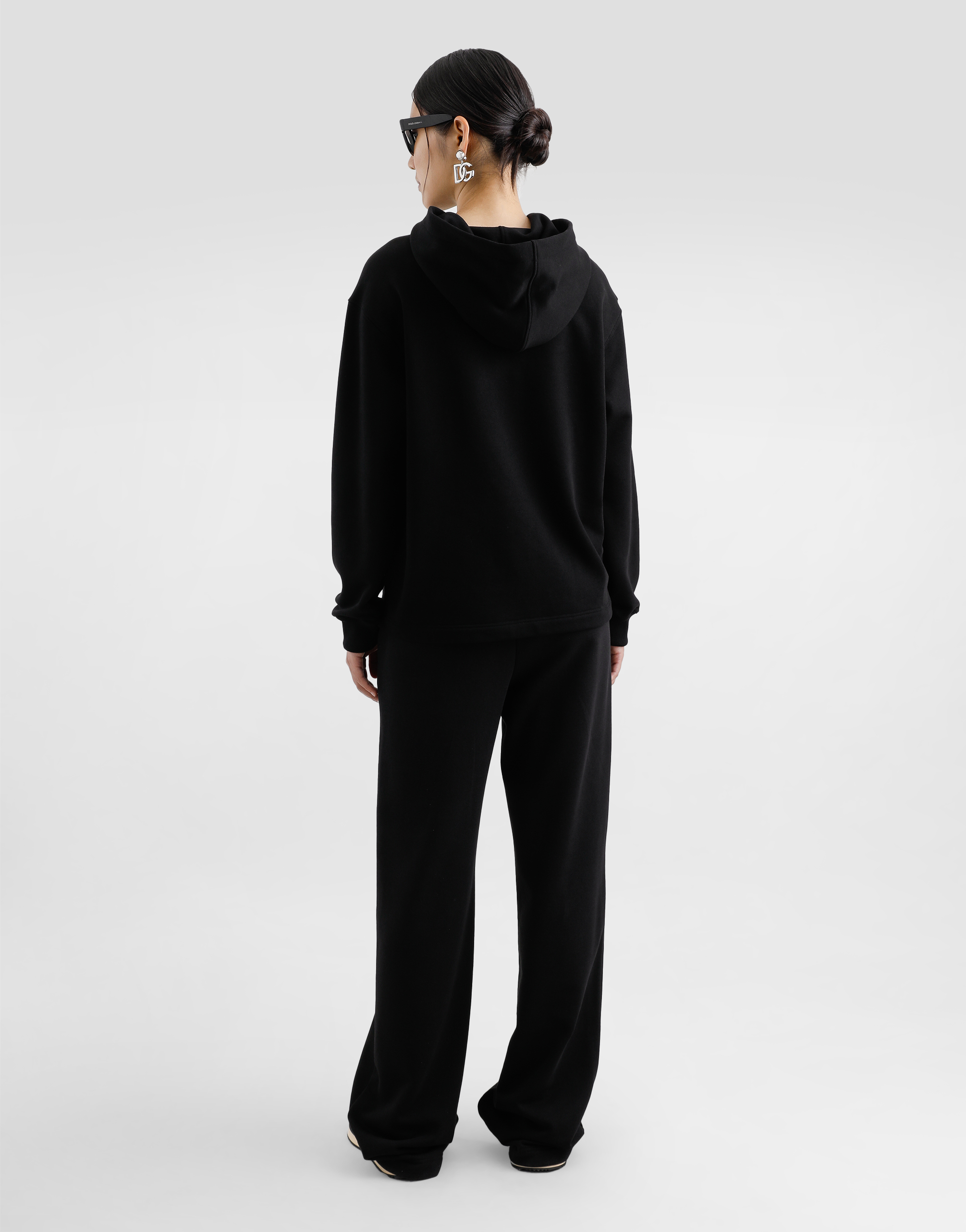 Dolce & Gabbana Flared Jersey Jogging Pants With Dg Logo Embroidery In Black