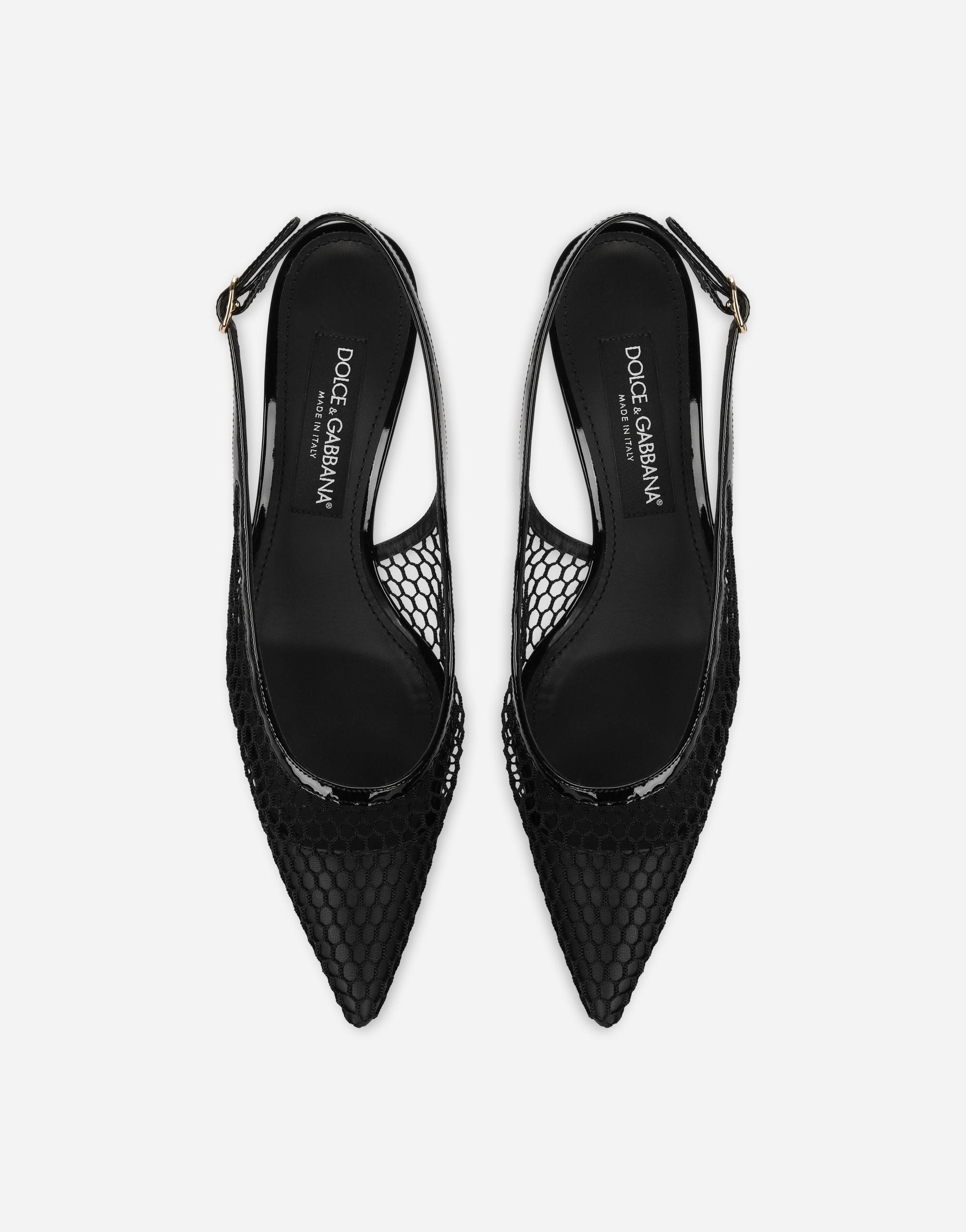 Dolce & Gabbana Vernice Patent Leather-trimmed Mesh Slingback Pumps In Black