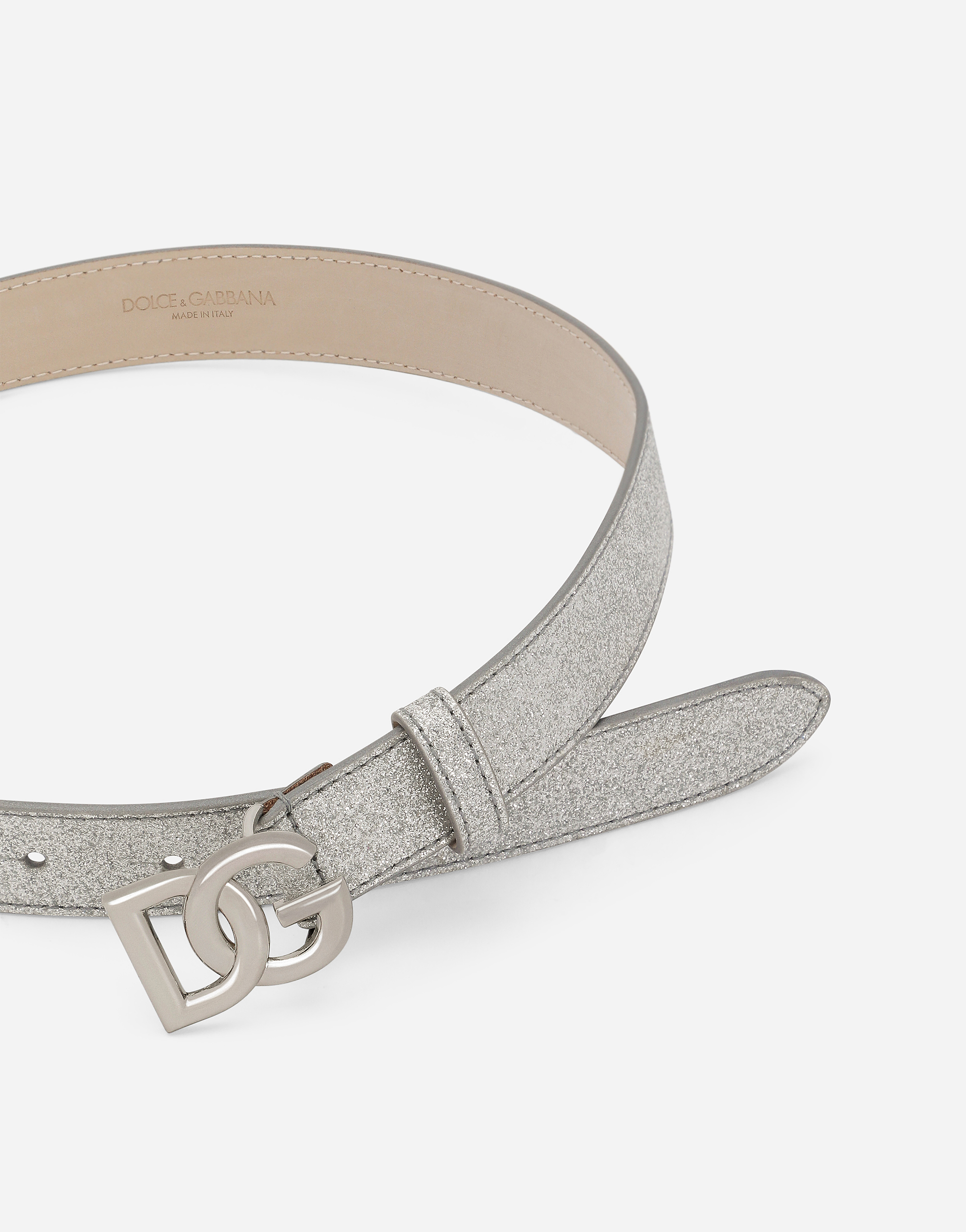 Dolce & Gabbana Glittery Fabric Belt In Silver