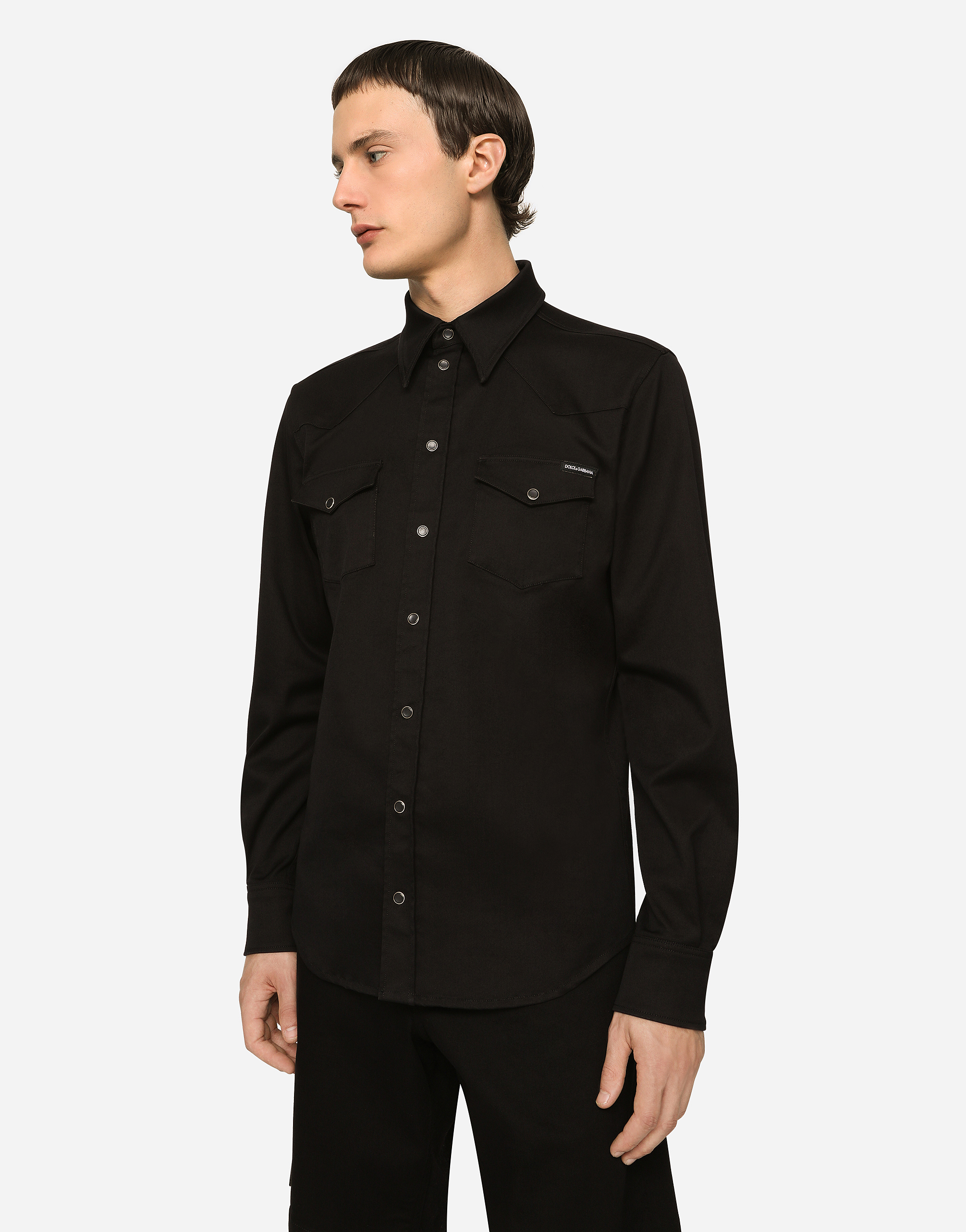 Shop Dolce & Gabbana Coated Black Stretch Denim Shirt In Multicolor