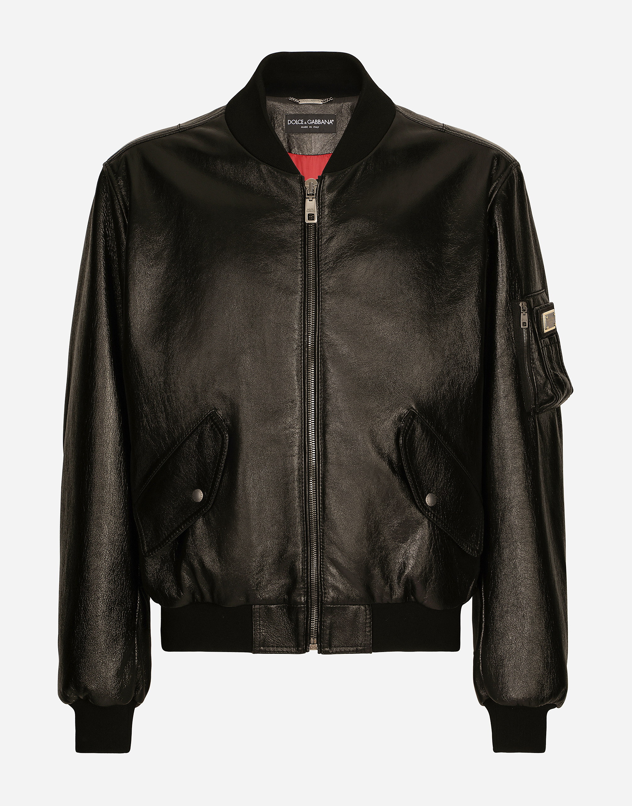 Dolce & Gabbana Leather Jacket With Branded Tag In Black