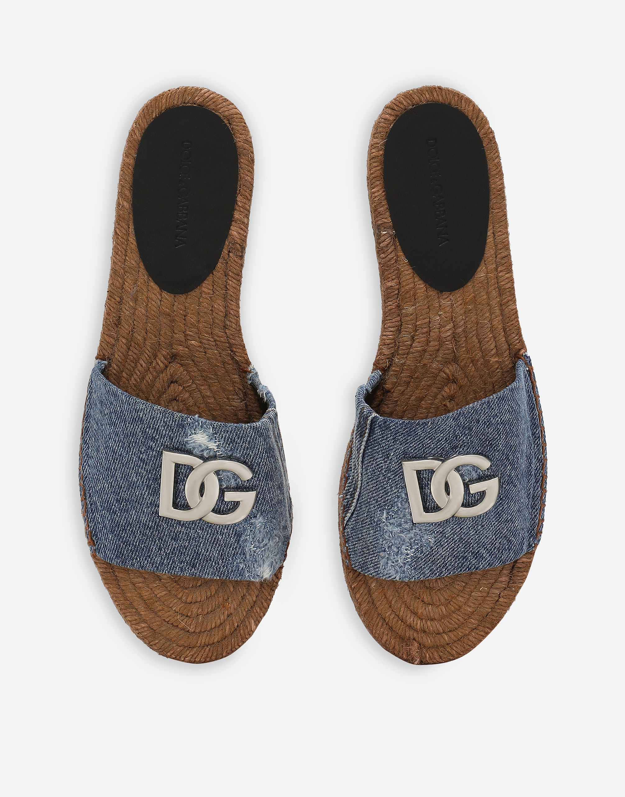 DOLCE & GABBANA PATCHWORK DENIM ESPADRILLE SLIDERS 