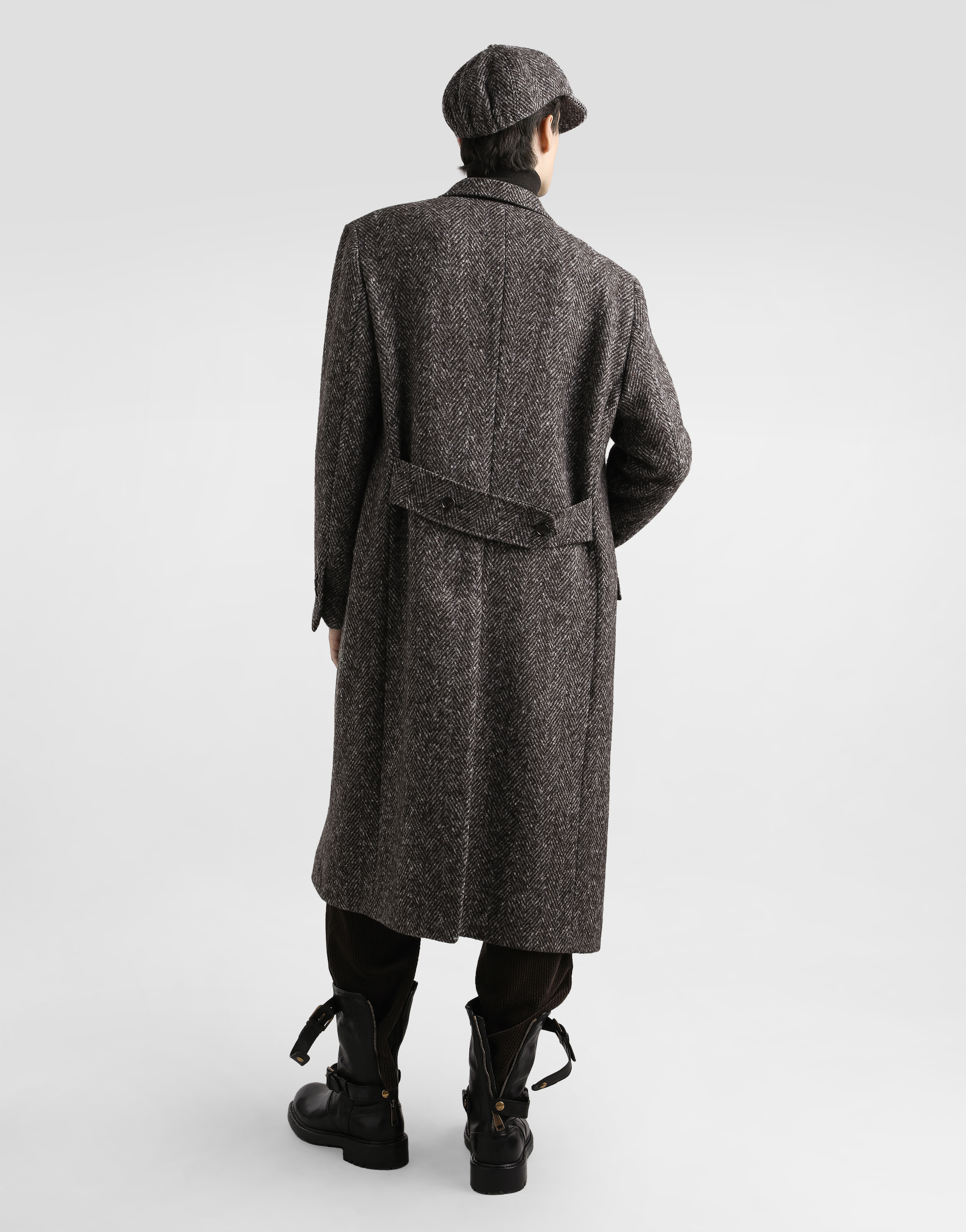 Double-breasted herringbone coat