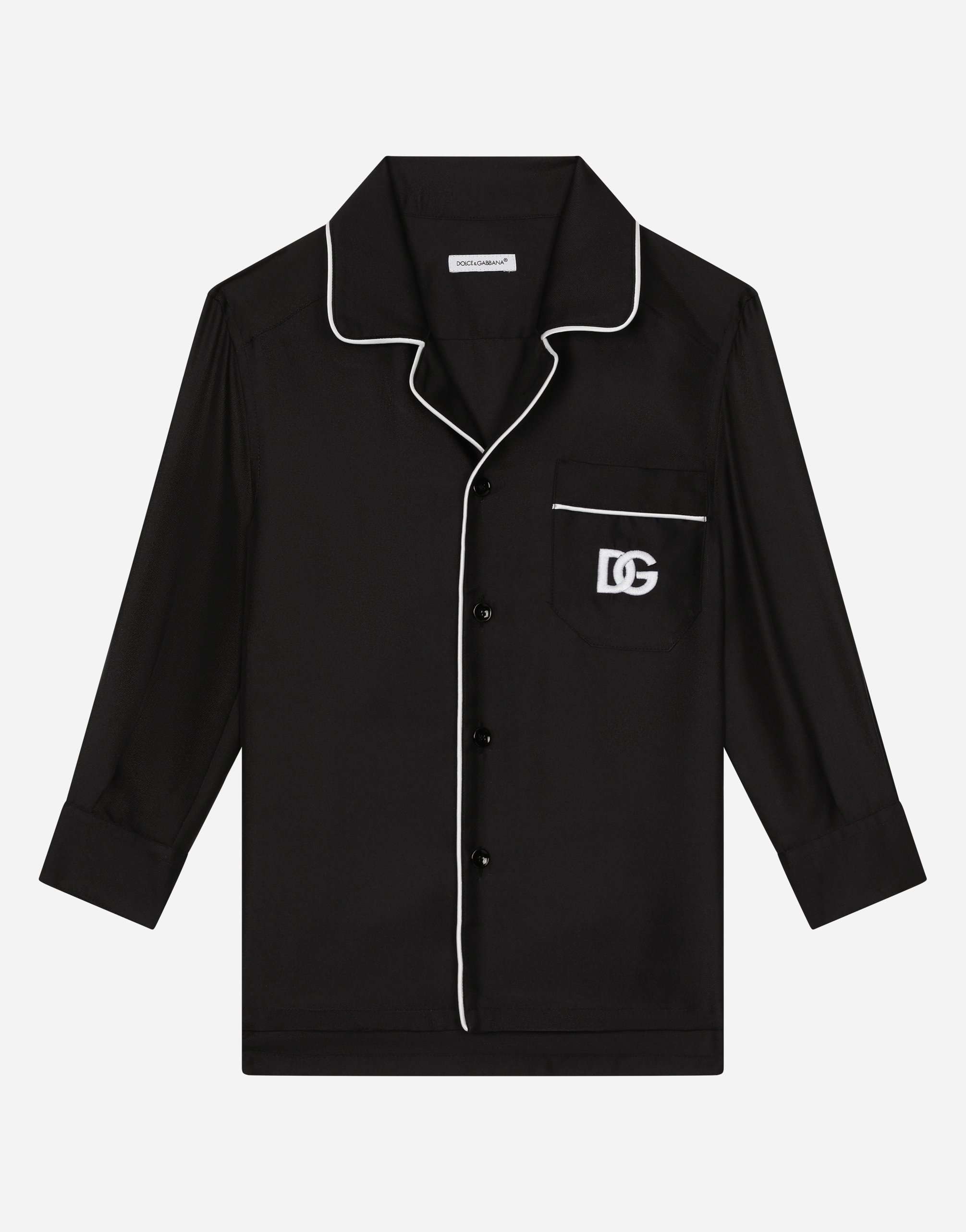 Dolce & Gabbana Silk Twill Pajama Shirt With Dg Embroidery In Black