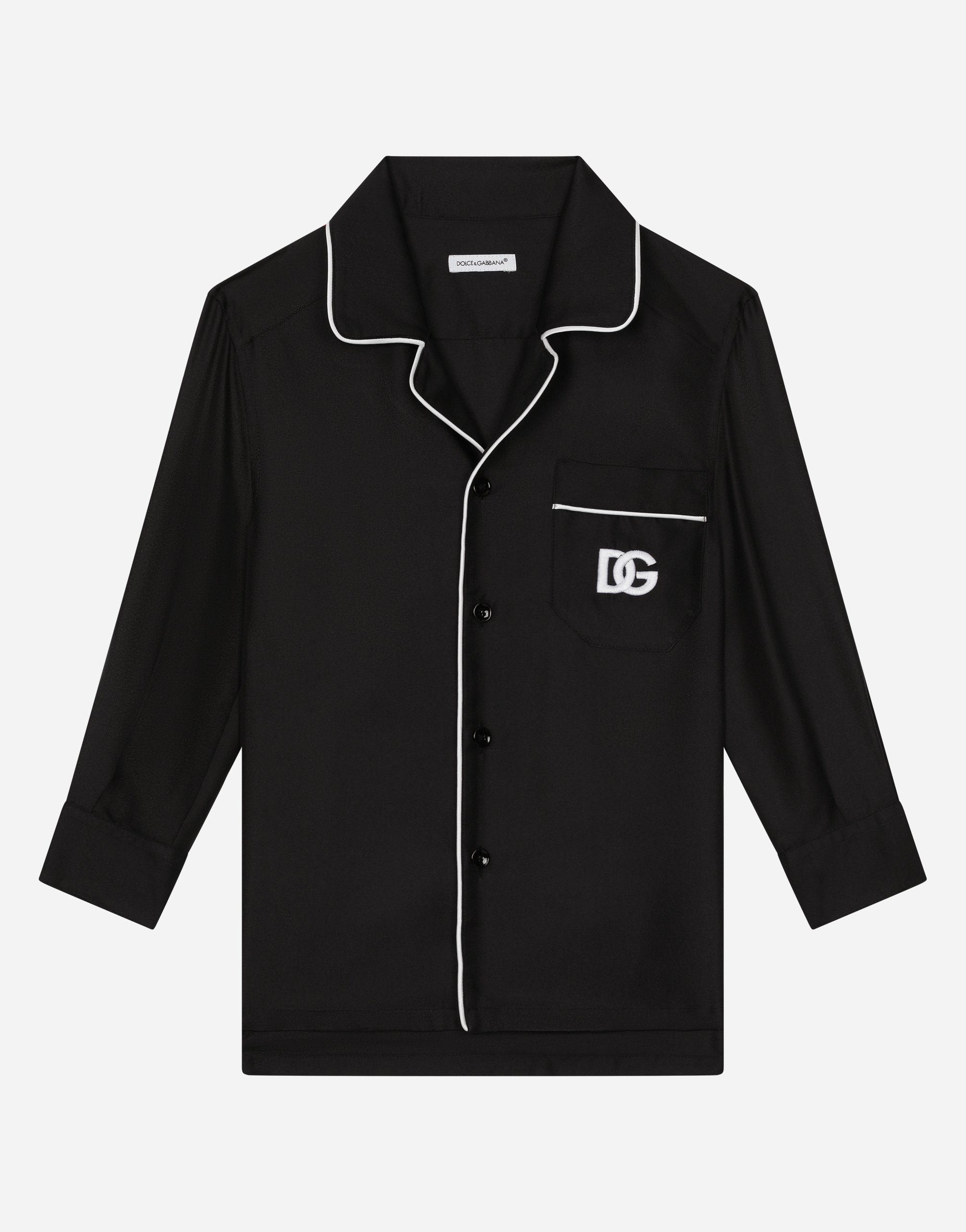 Dolce & Gabbana Kids' Silk Twill Pyjama Shirt With Dg Embroidery In Black