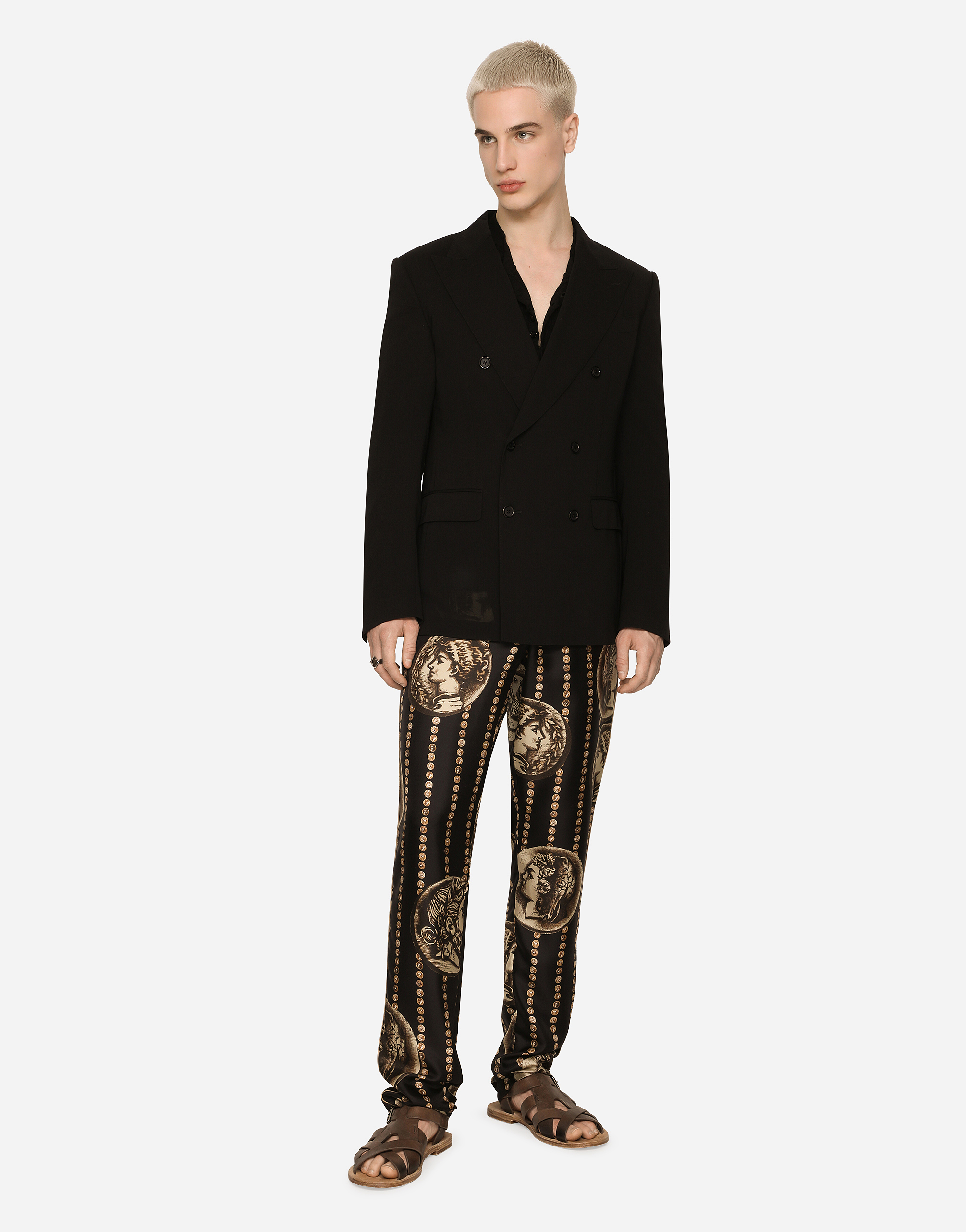 DOLCE & GABBANA COIN PRINT SILK TWILL JOGGING PANTS