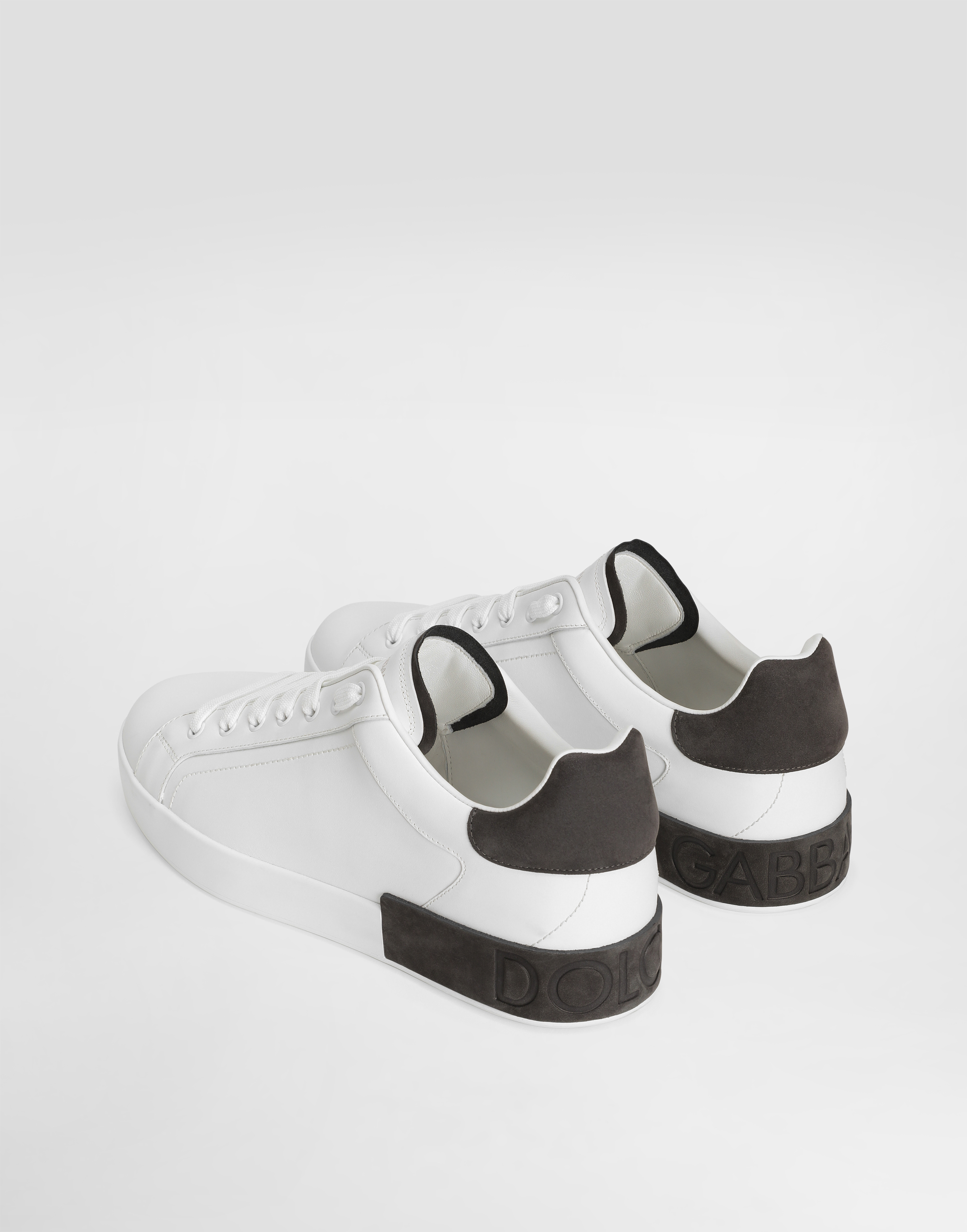Dolce & Gabbana Men 'portofino' White Low Top Sneakers With Logo Lettering On The Rear In Leather Ma In White