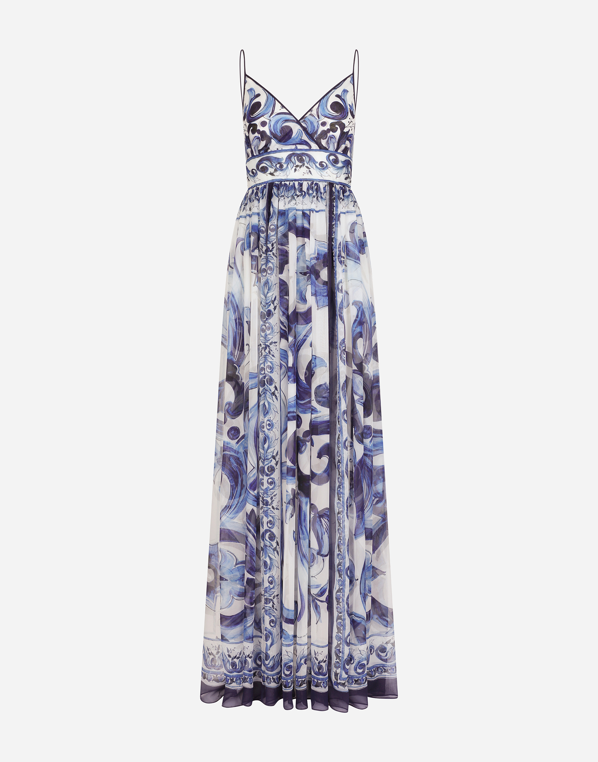 Dolce & Gabbana Long Majolica-print Chiffon Dress - Woman Dresses Blue
