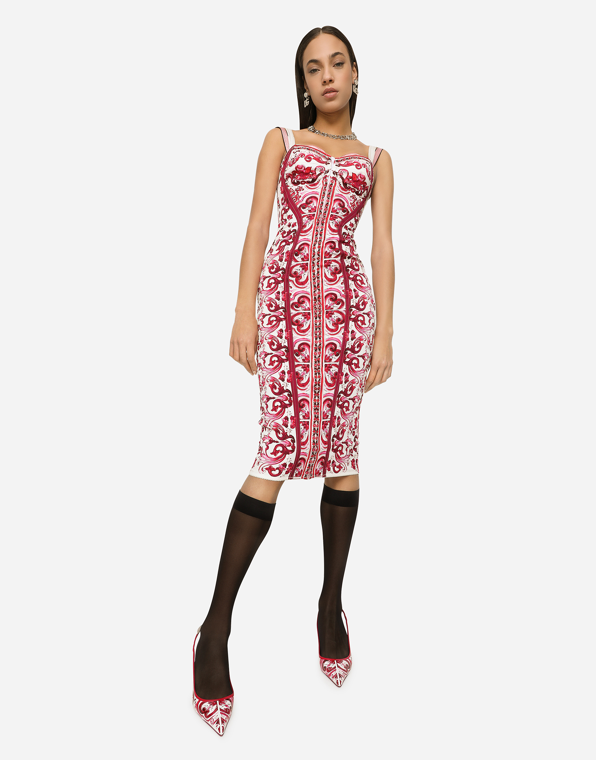 Shop Dolce & Gabbana Majolica-print Charmeuse Bustier Dress In Multicolor