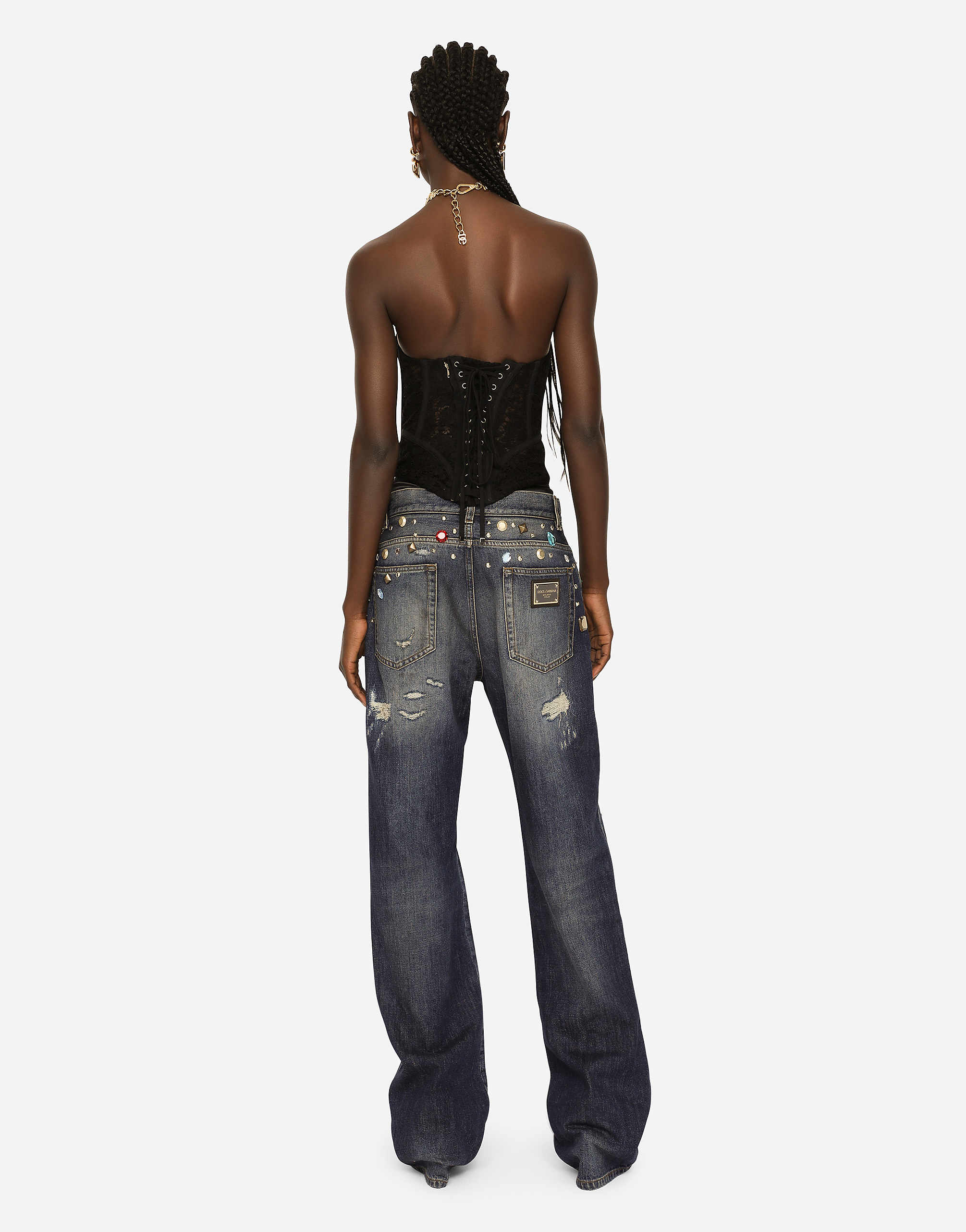 Lace bustier with laces and eyelets
