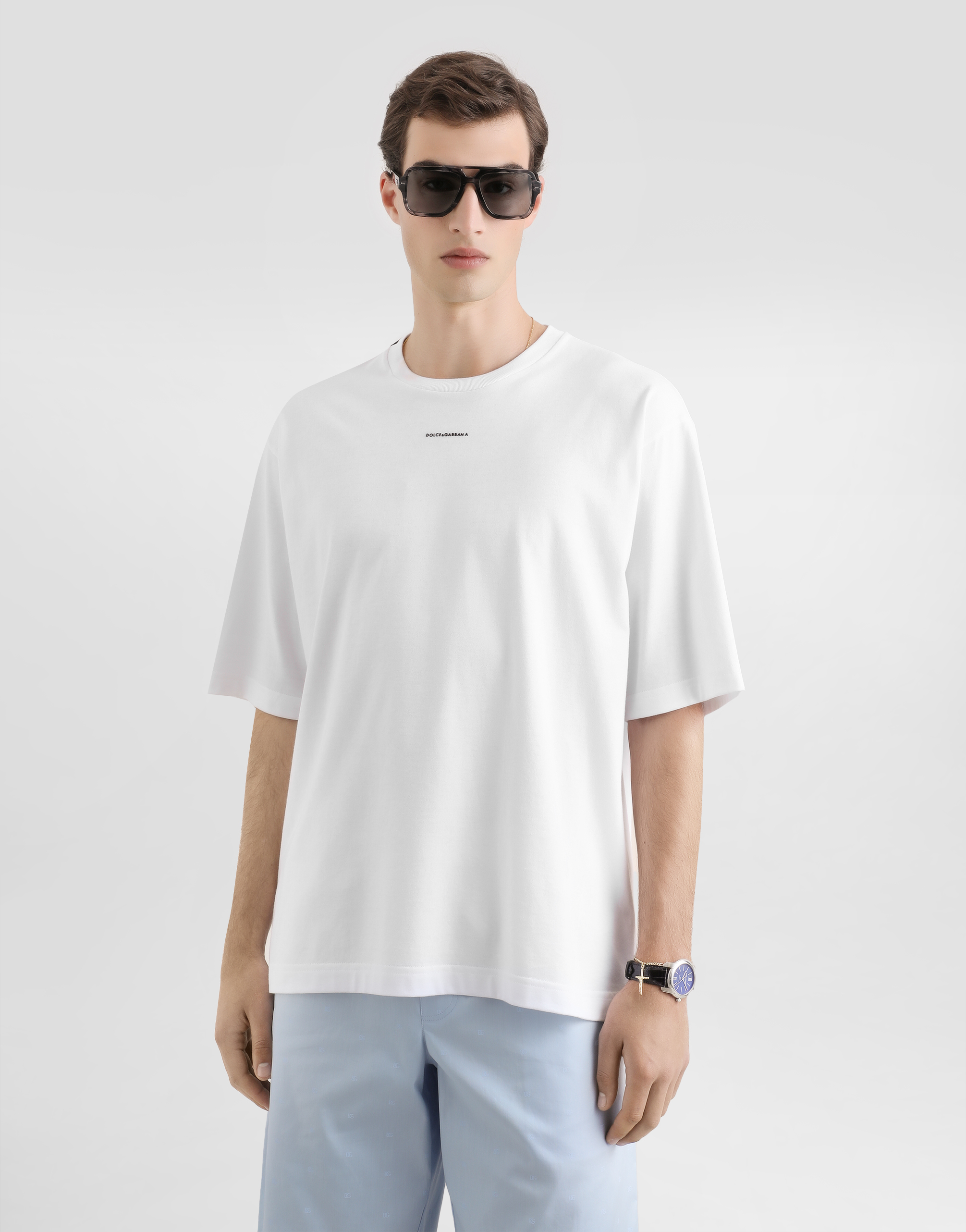 Dolce & Gabbana Men White Cotton Printed Oversized T-shirt In White