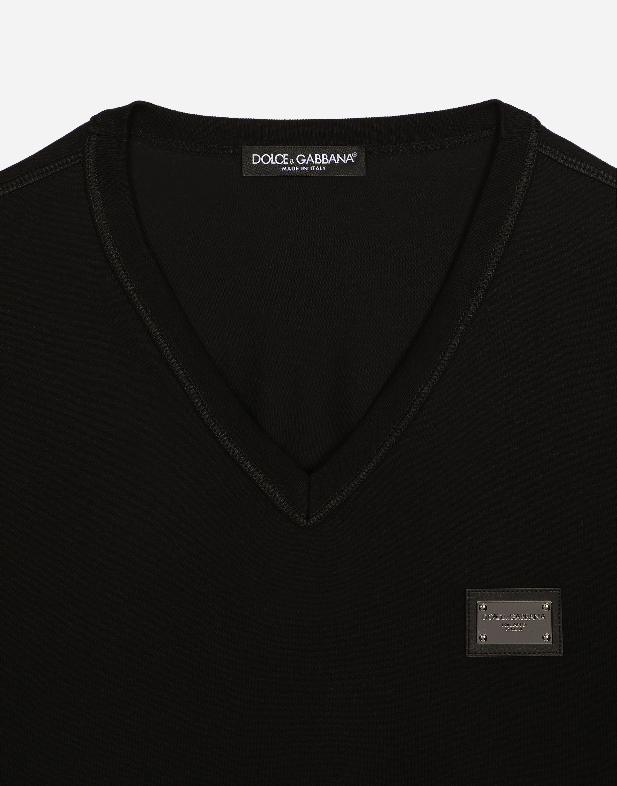 Dolce & Gabbana Logo V-neck T-shirt In Black