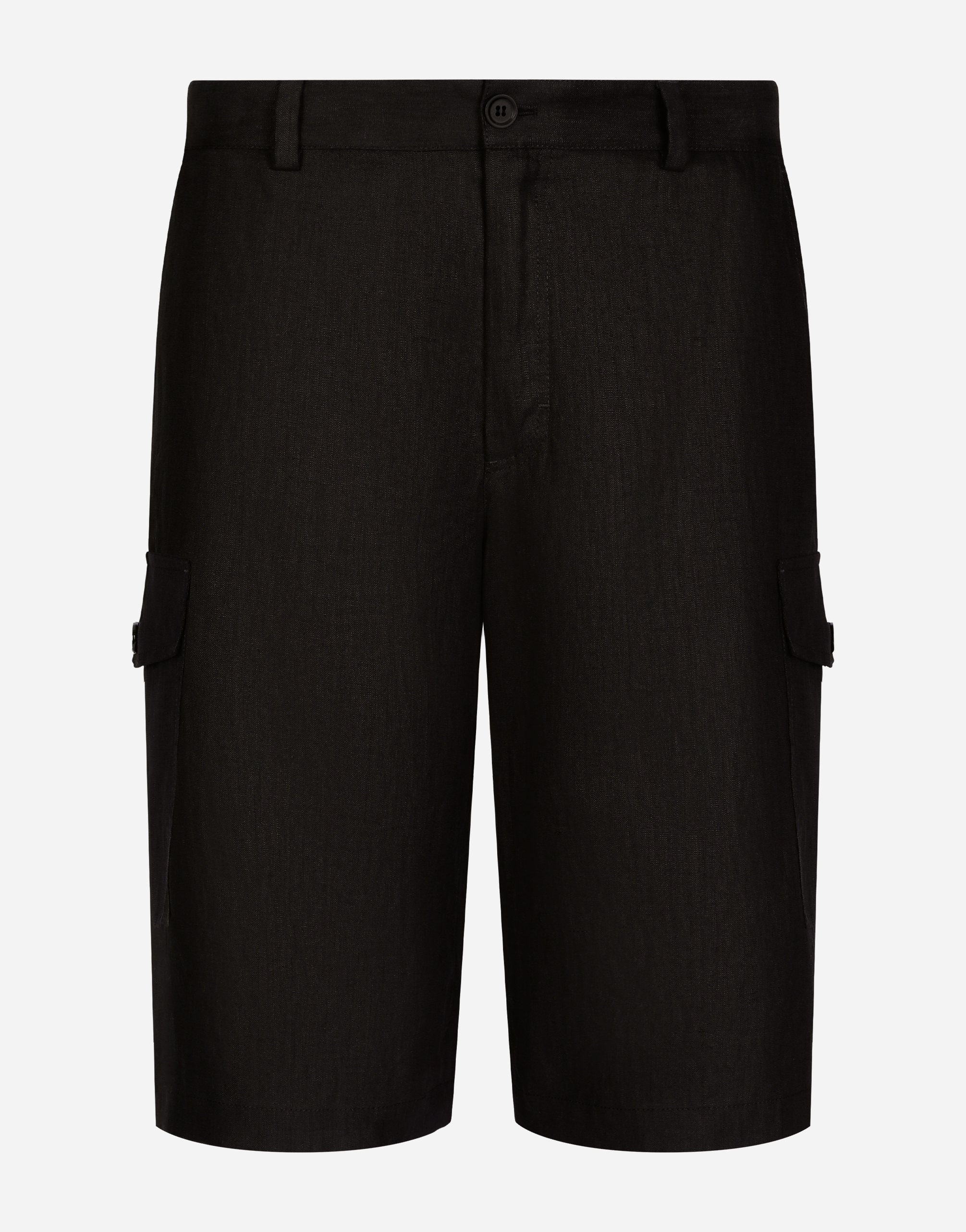 Dolce & Gabbana Black Bermuda Shorts With Pockets In Linen Man In Black