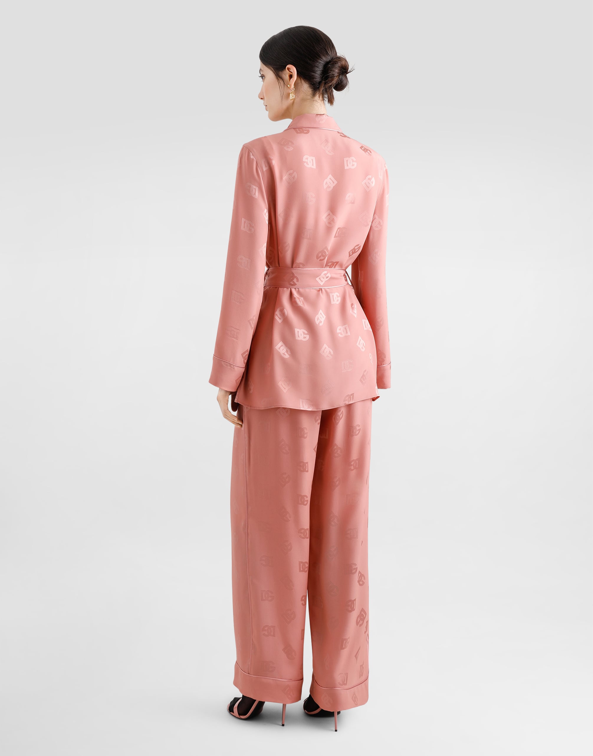  Dolce & Gabbana Dolce & Gabbana Silk Satin Jacquard Pajama Pants With All-over Dg Logo - Woman Pants And Shorts Pink 36 