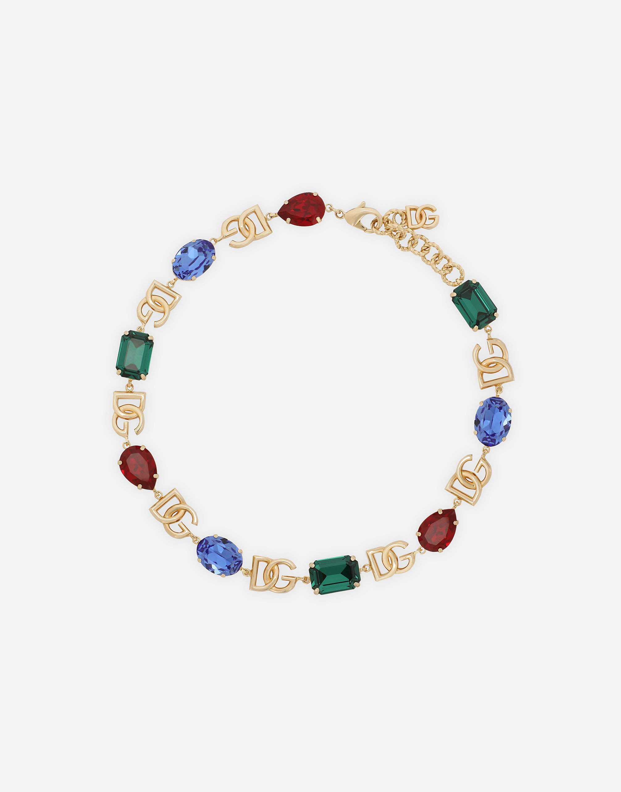 Shop Dolce & Gabbana Necklace With Dg Logo And Multi-colored Crystals In Multicolor