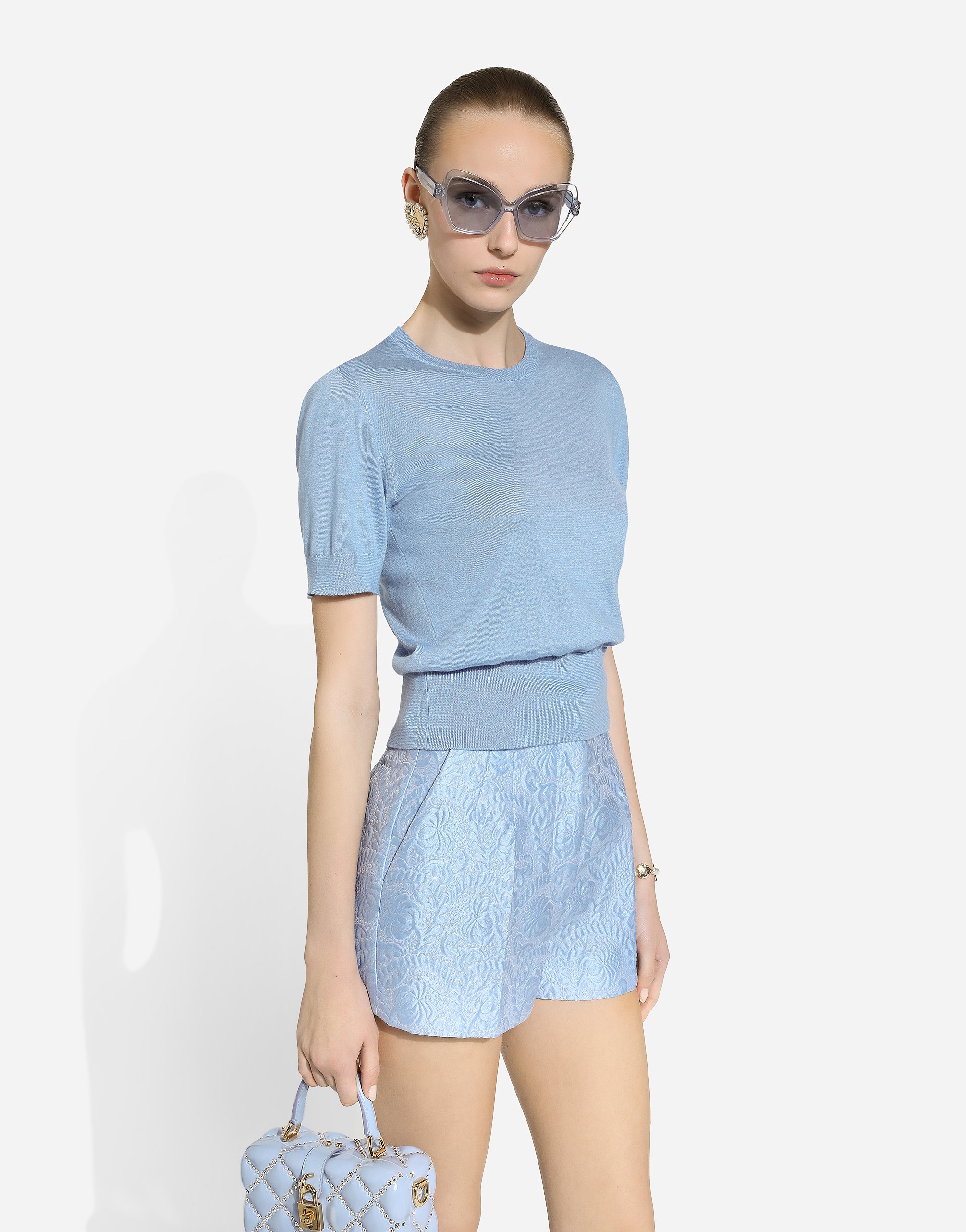Dolce & Gabbana Jacquard Tailored Shorts In Purple