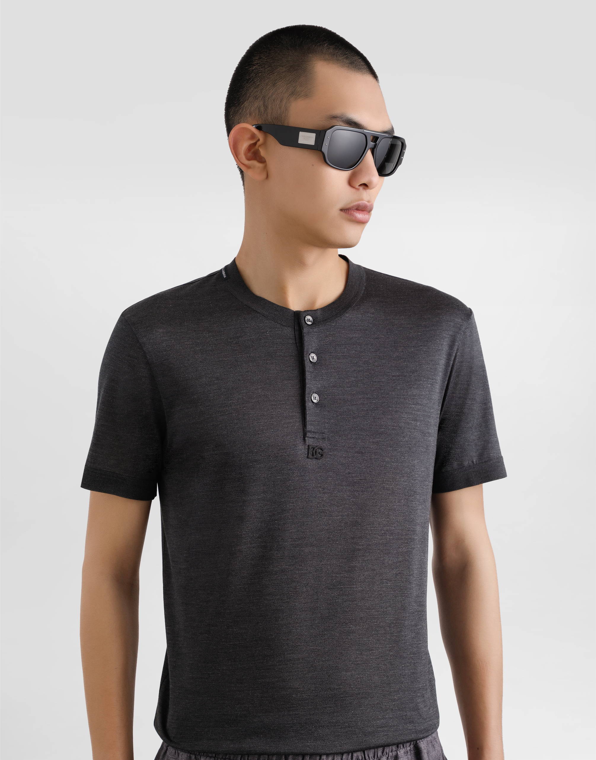Serafino silk t-shirt with embroidery