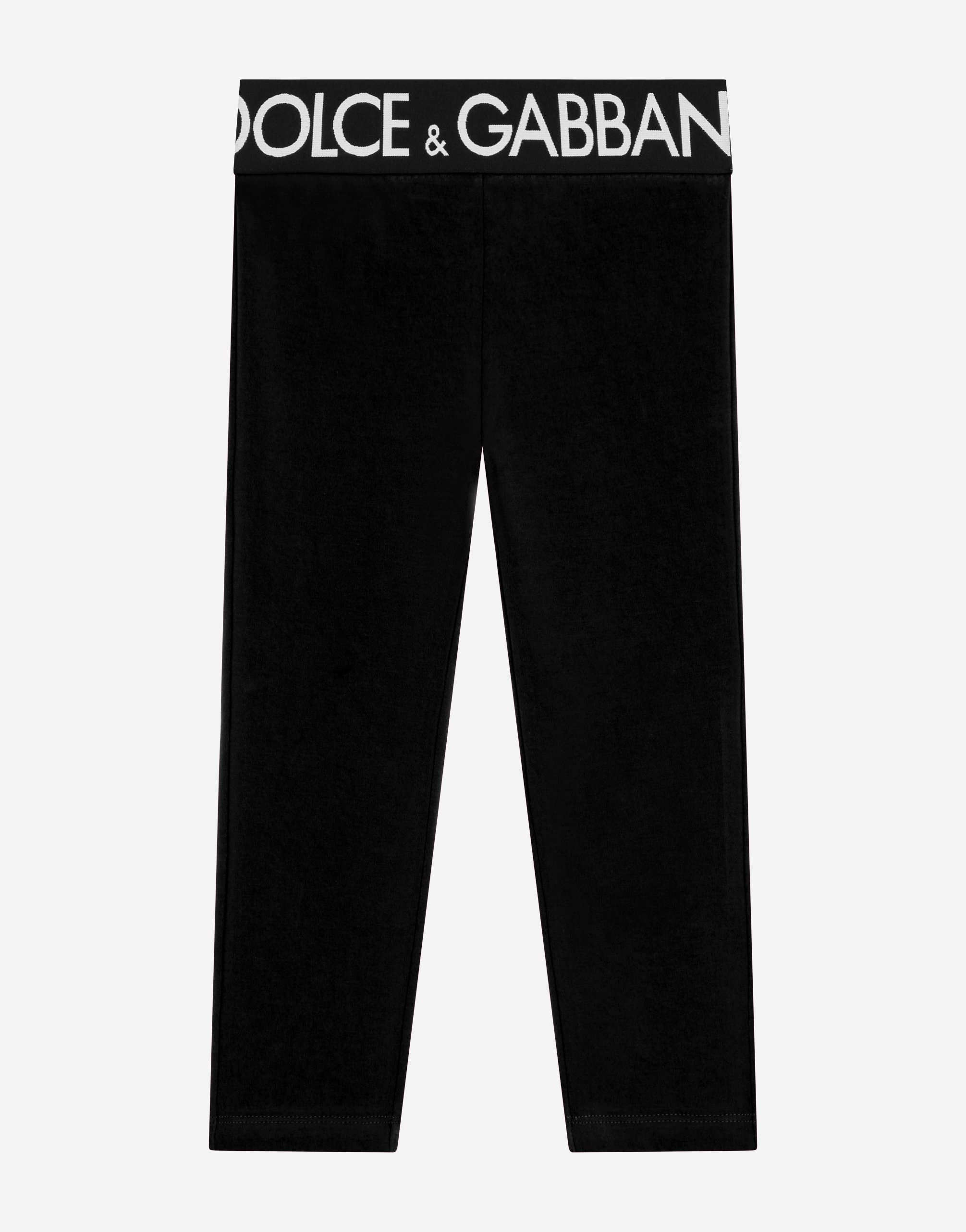 Dolce & Gabbana Kids' Interlock Leggings With Branded Elastic In Black