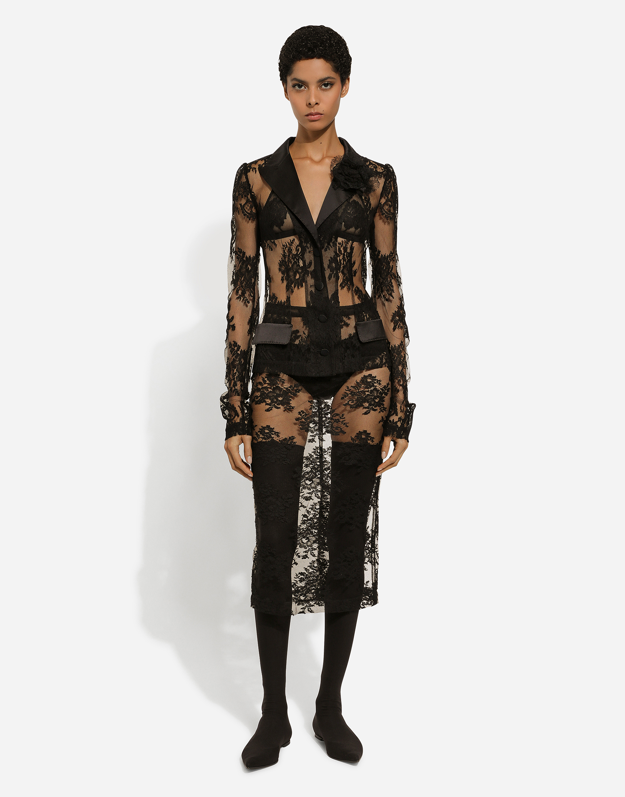 Floral lace jacket with satin details