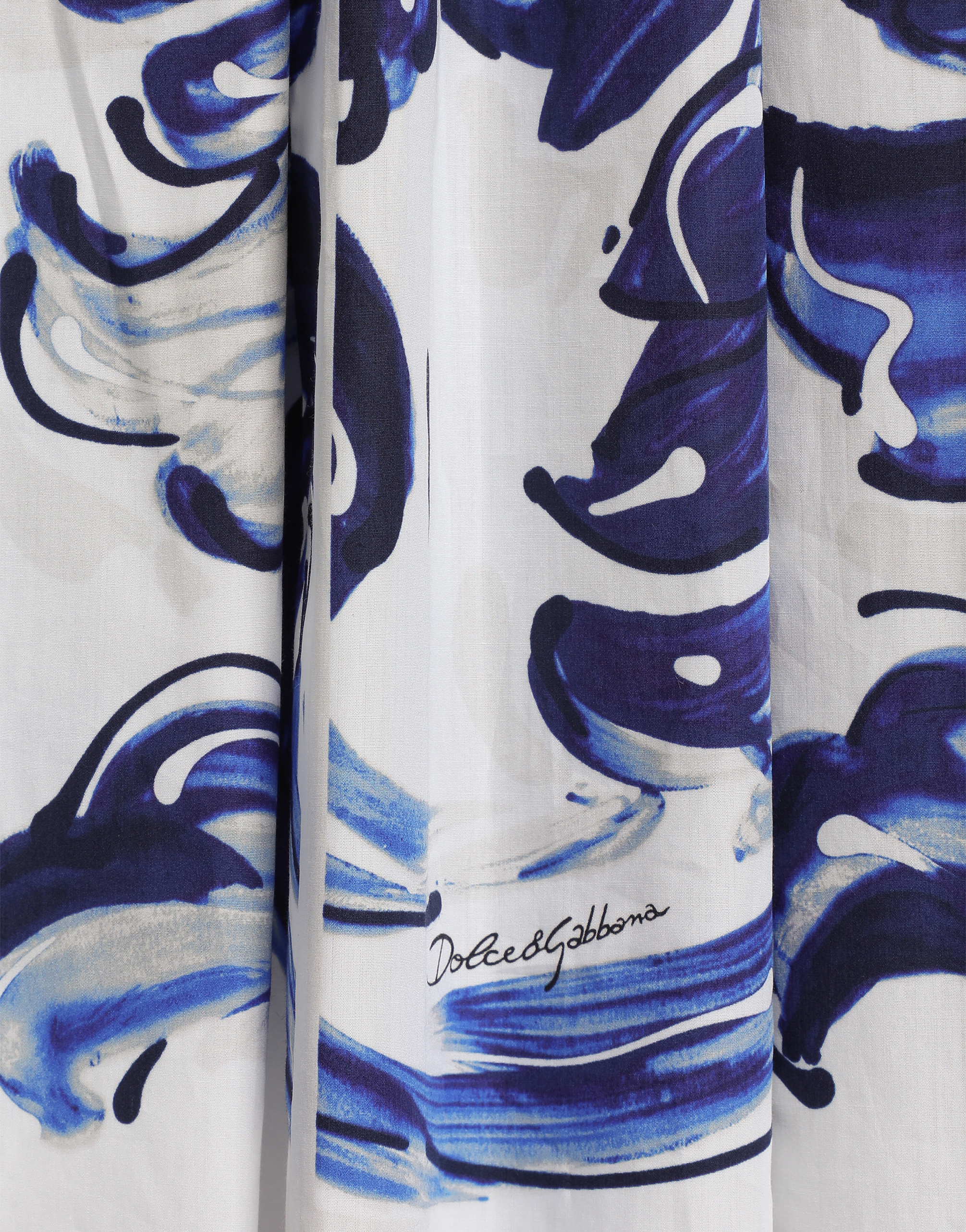 Majolica-print long poplin skirt