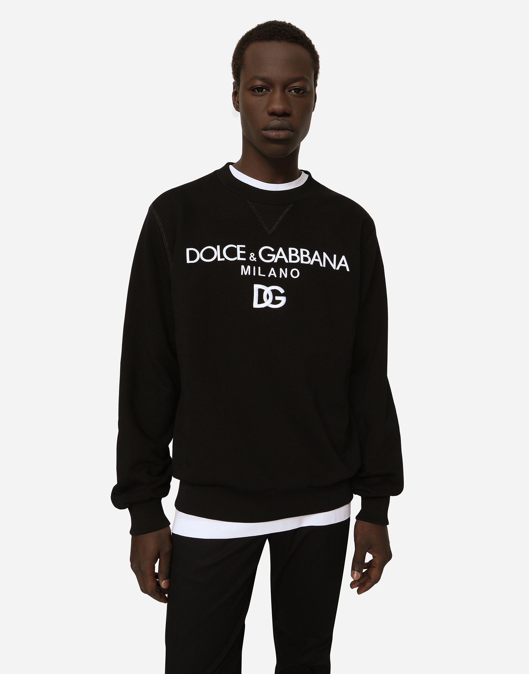 Dolce & Gabbana Cotton Sweatshirt With Frontal Logo In Black