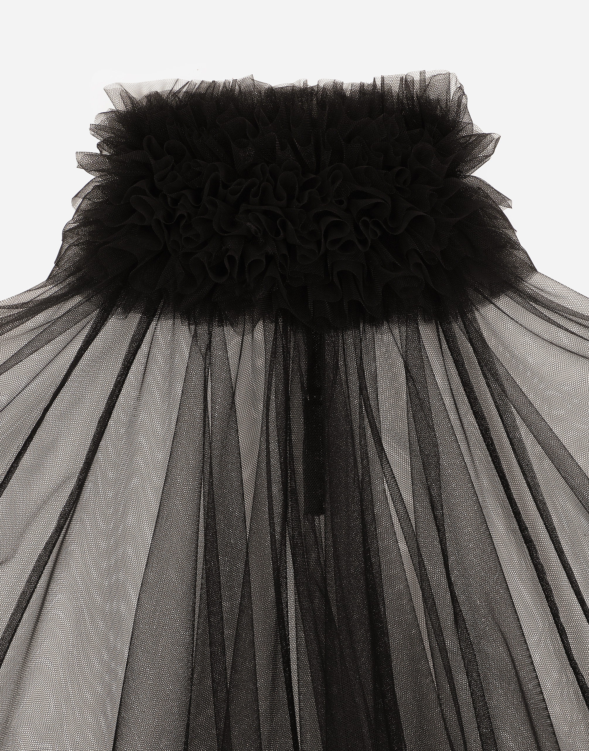 Tulle blouse with ruffles on the neck and cuffs