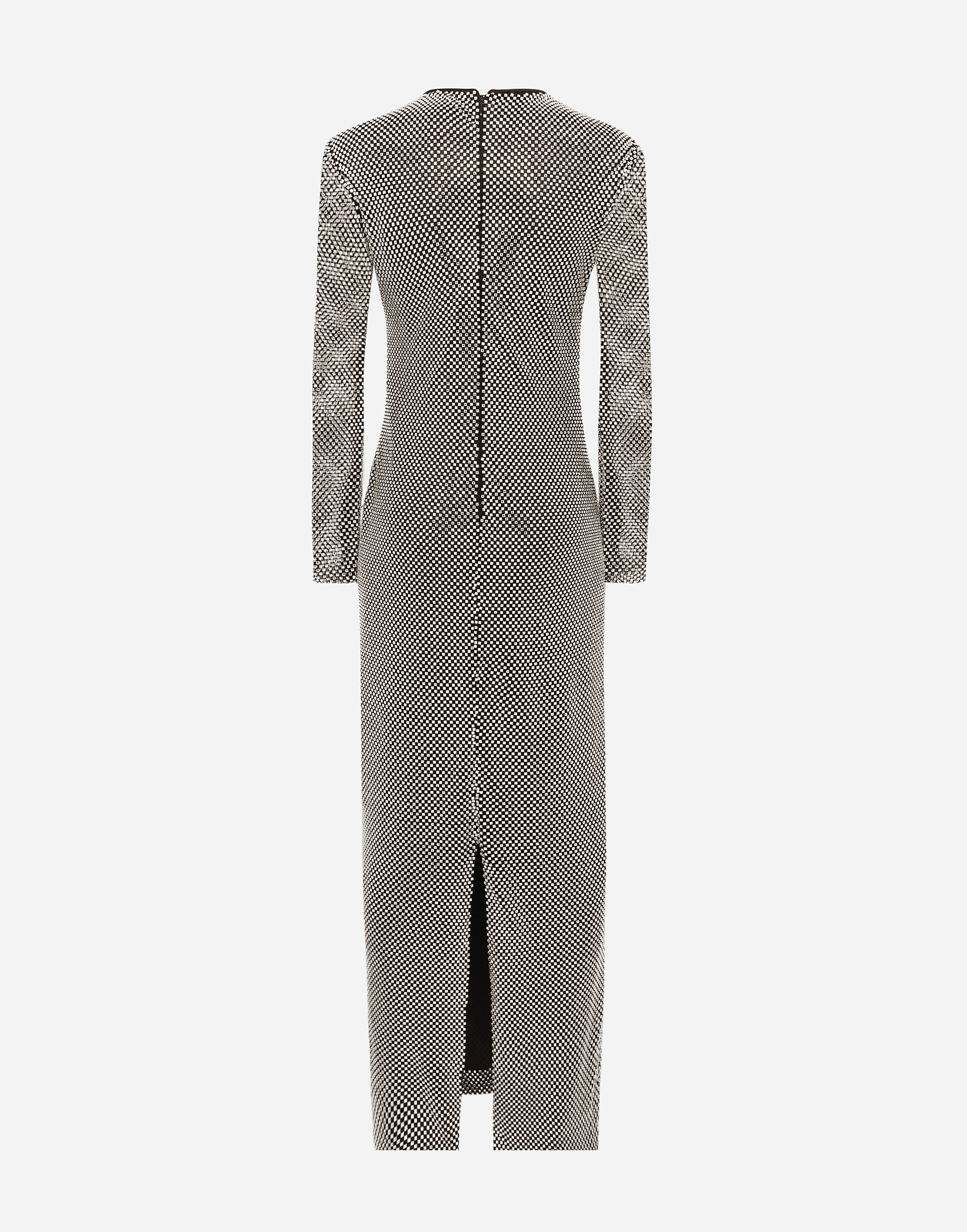 Dolce & Gabbana Long Crystal Mesh Dress In Silver