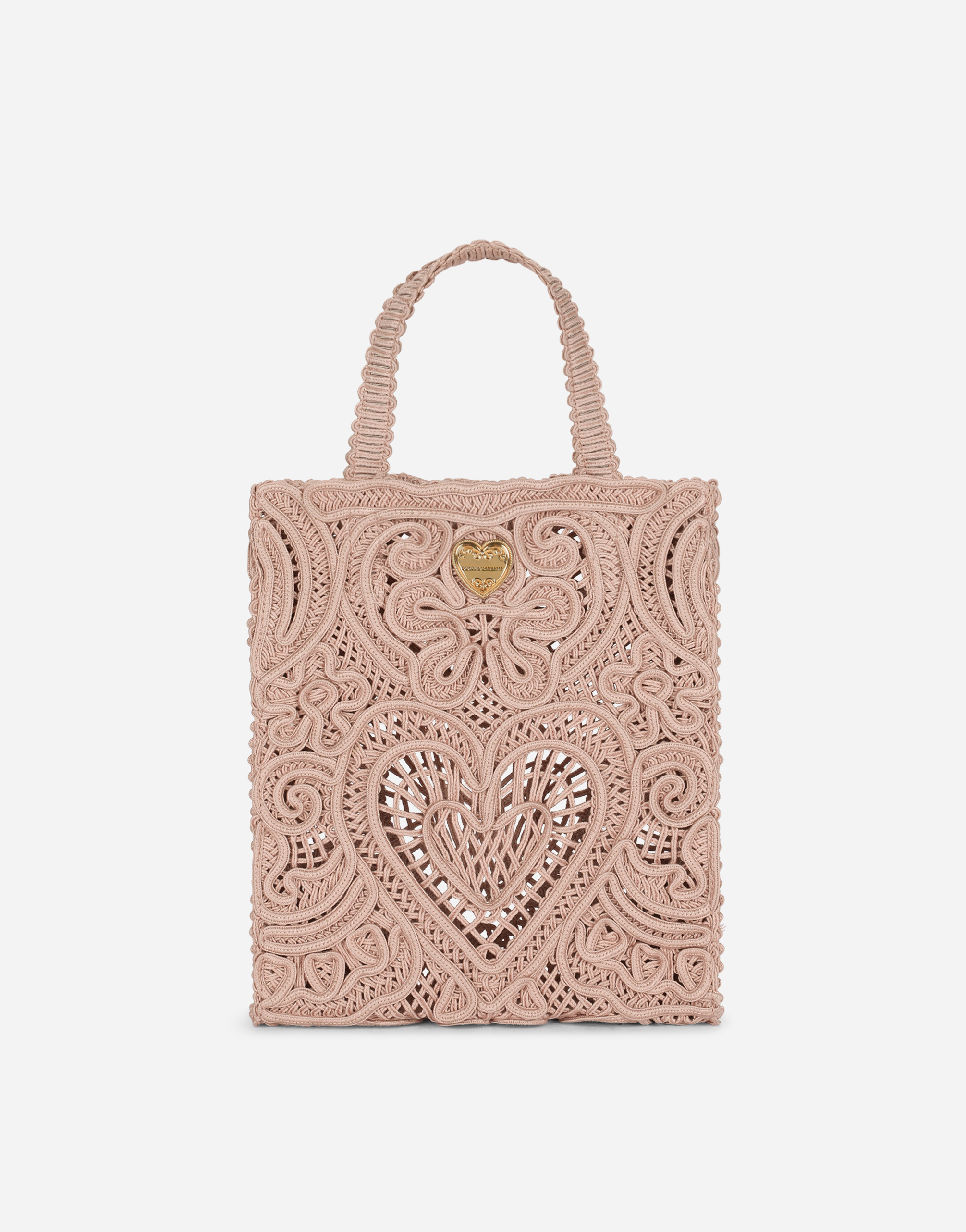 Dolce & Gabbana Small Cordonetto Lace Shopper In Beige