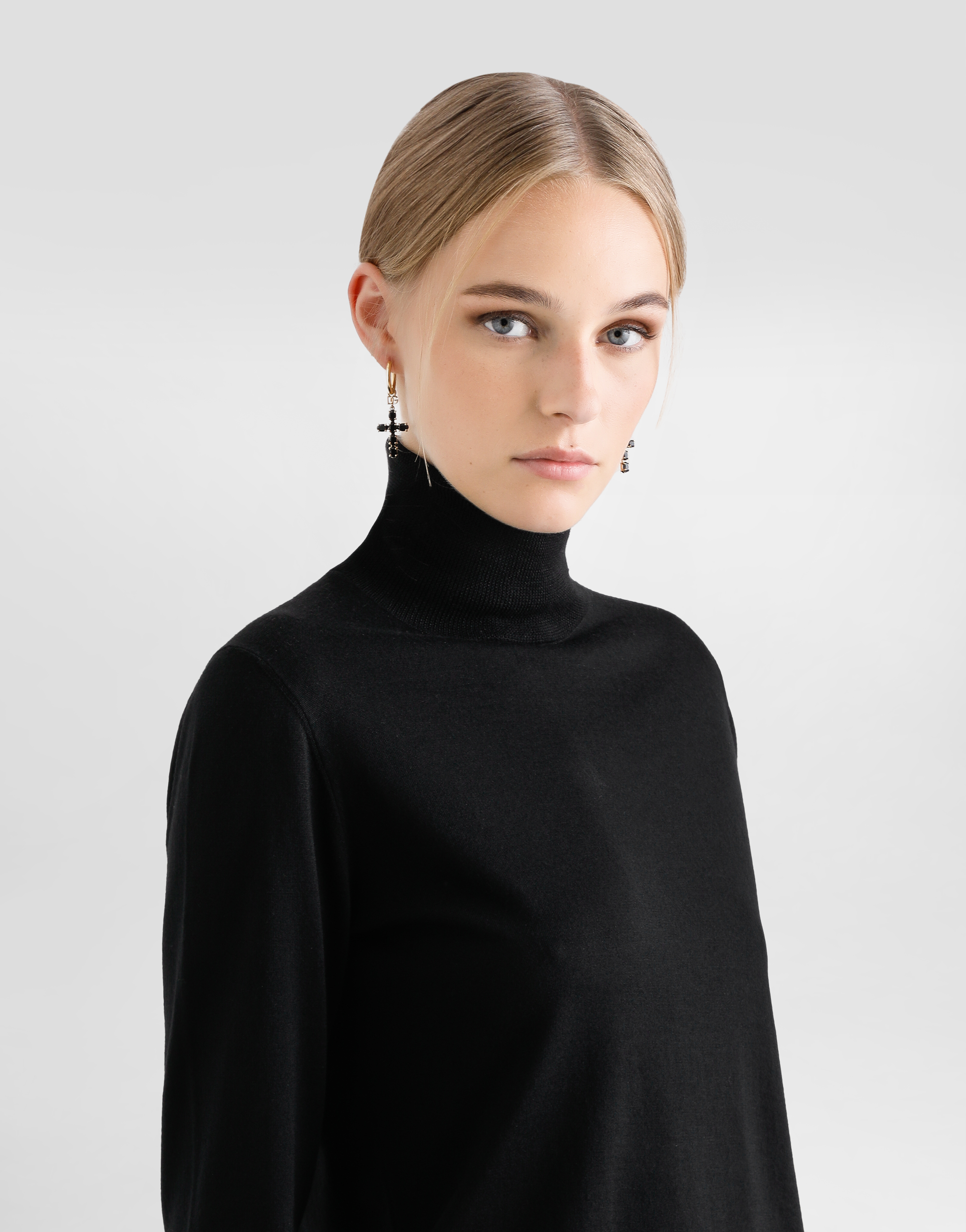 Dolce & Gabbana Wool Turtle-neck Sweater With Dg Logo Embroidery In Black