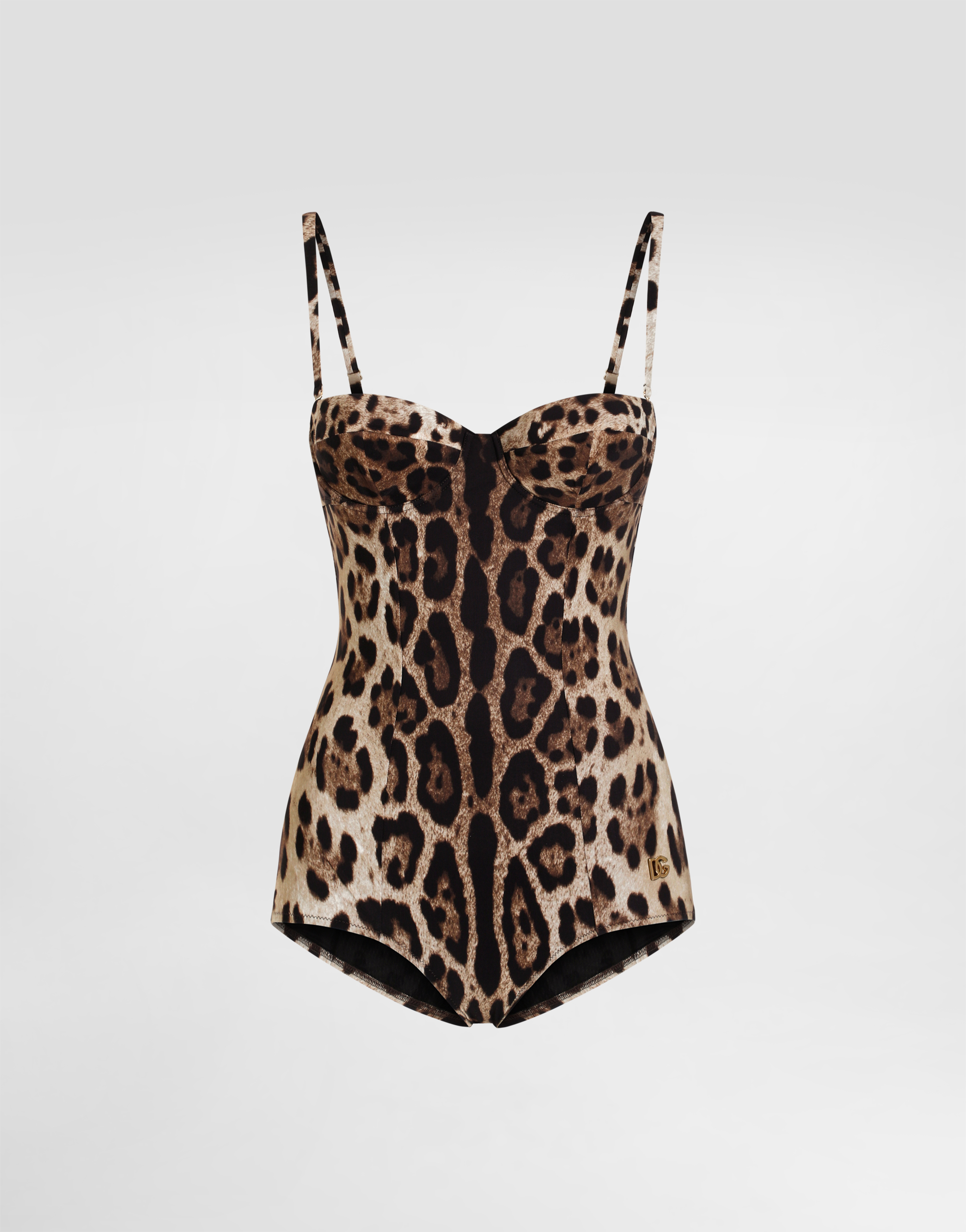 Leopard-print one-piece balconette swimsuit