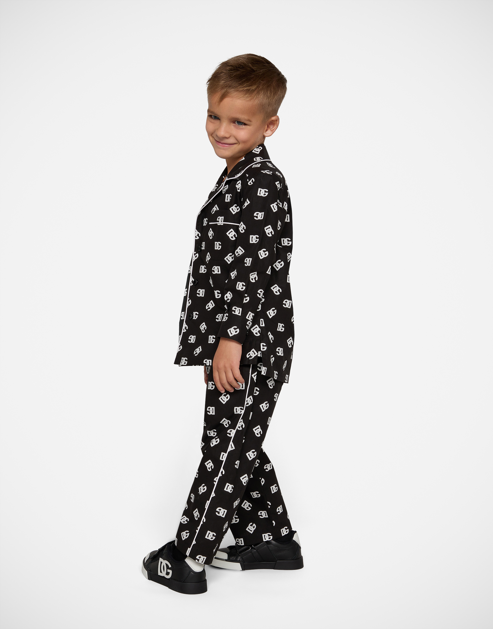 Dolce & Gabbana Poplin Pajama Shirt With Dg Logo Print In Multicolor
