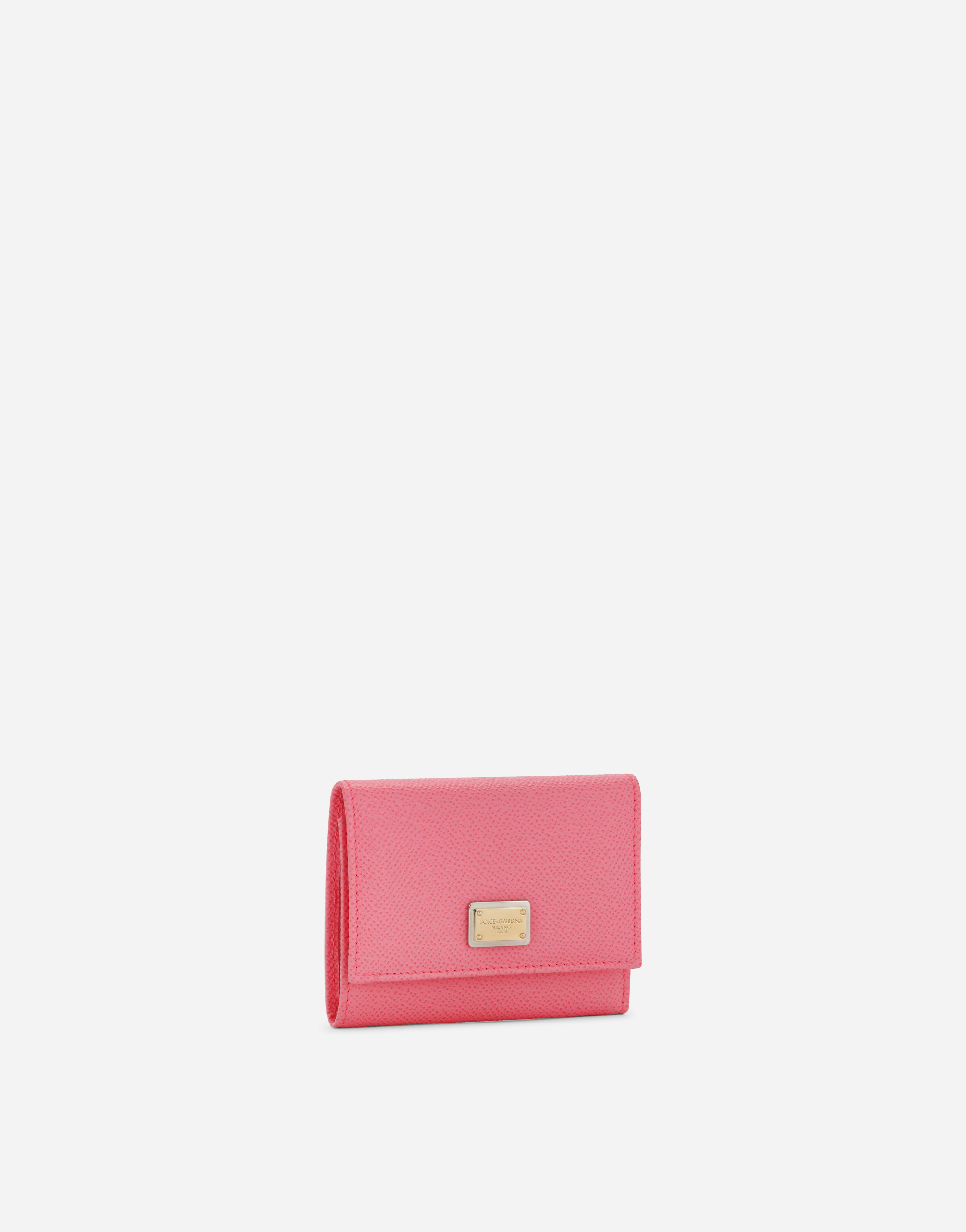 Dolce & Gabbana Calfskin Wallet With Branded Plate In Pink