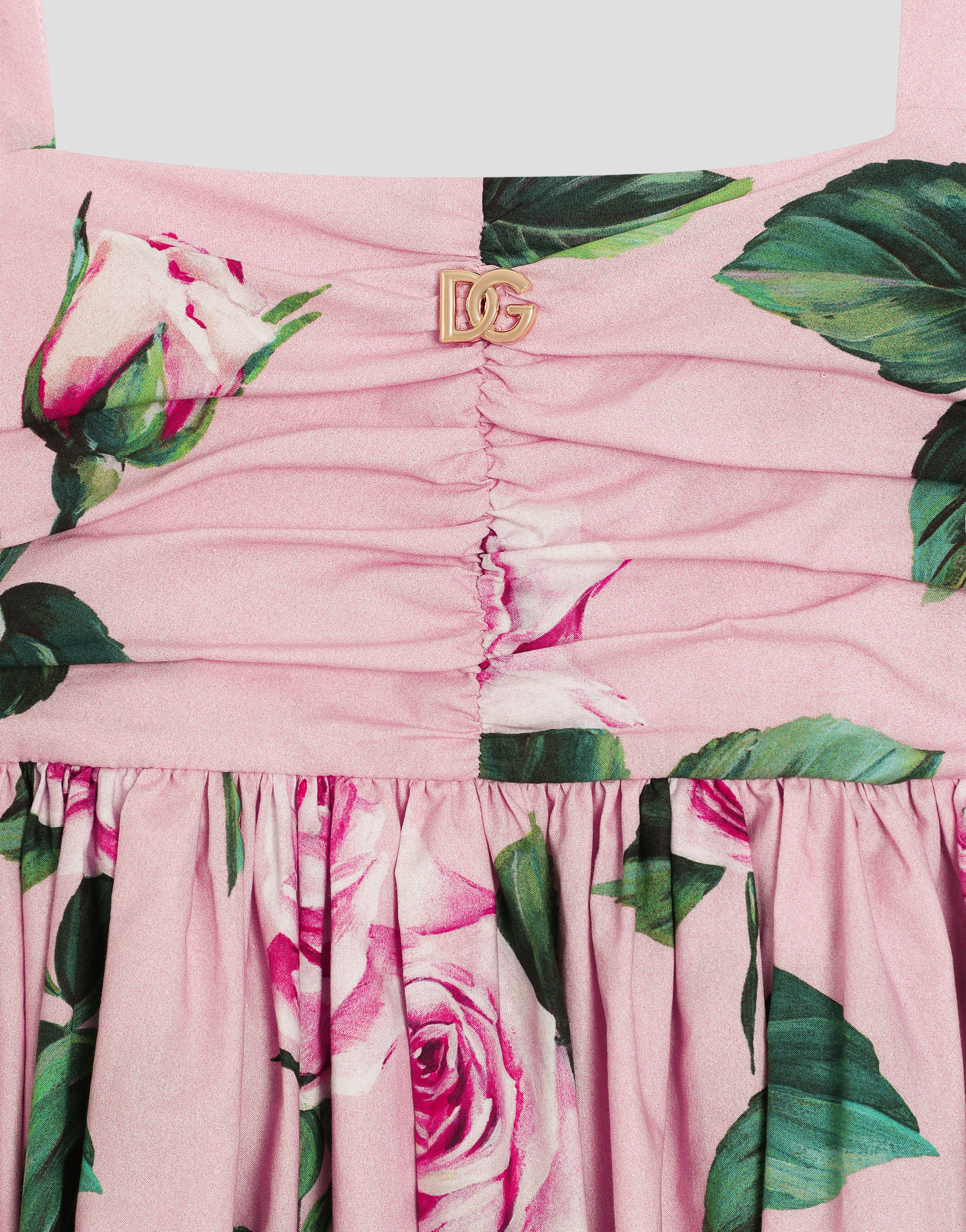 Rose-print poplin dress