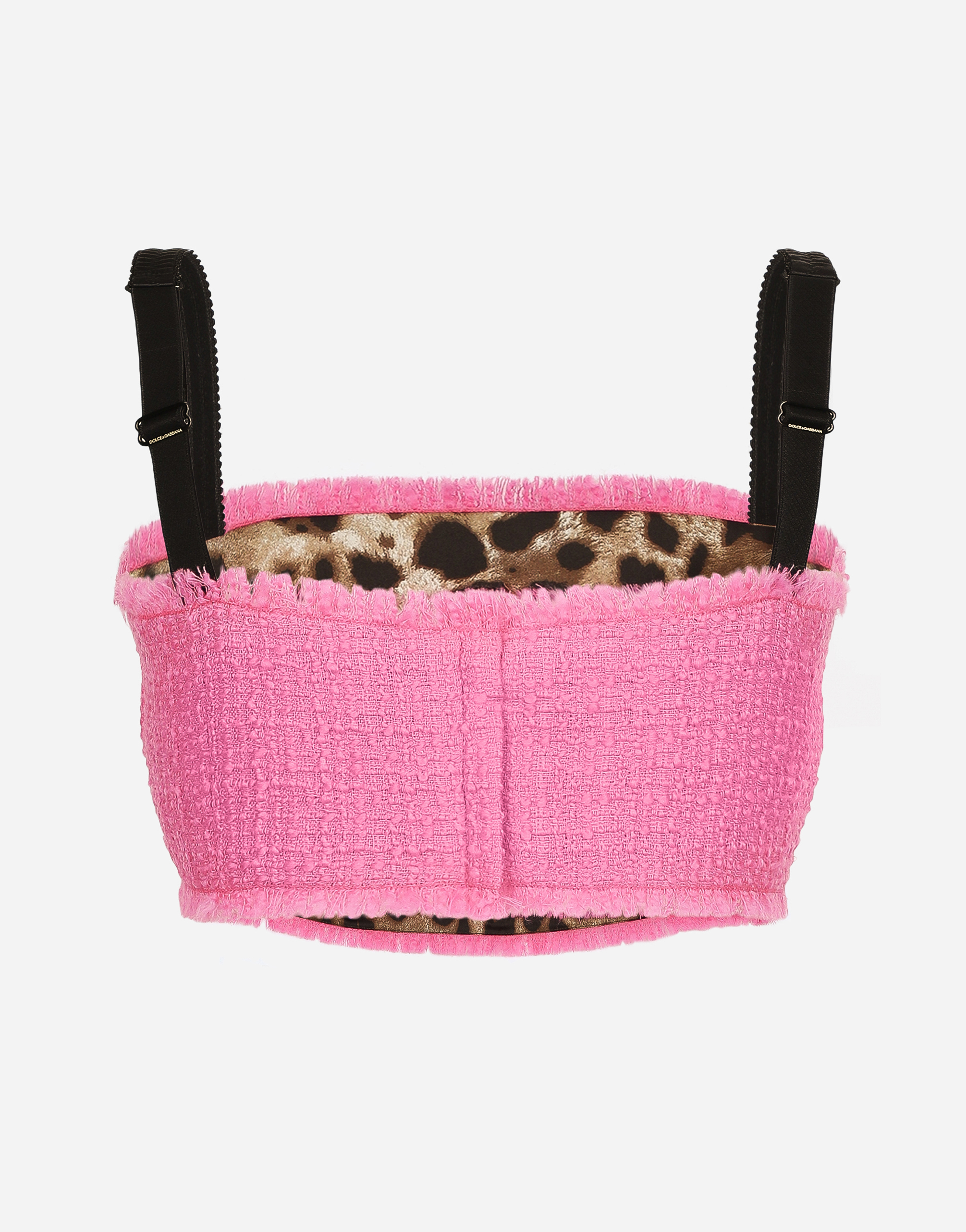 Dolce & Gabbana Raschel Tweed Crop Top With Straps In ピンク
