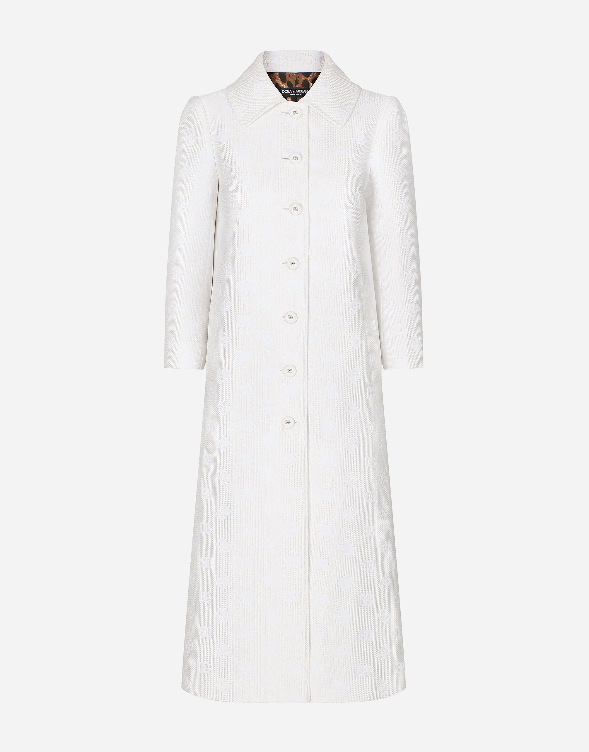 Dolce & Gabbana Jacquard Coat With All-over Dg Logo In White