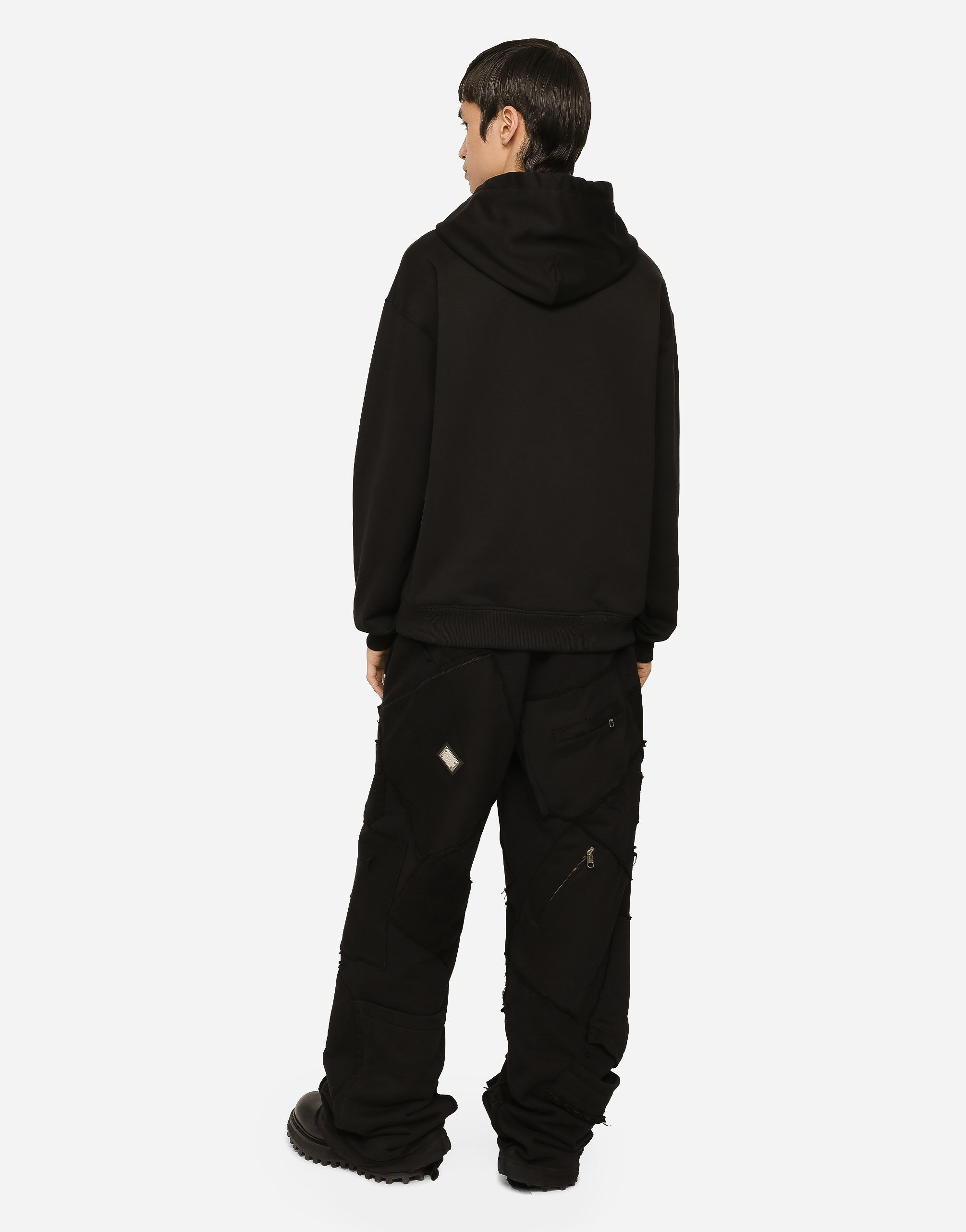 DOLCE & GABBANA JERSEY HOODIE WITH PRINT AND FUSIBLE RHINESTONE EMBELLISHMENT