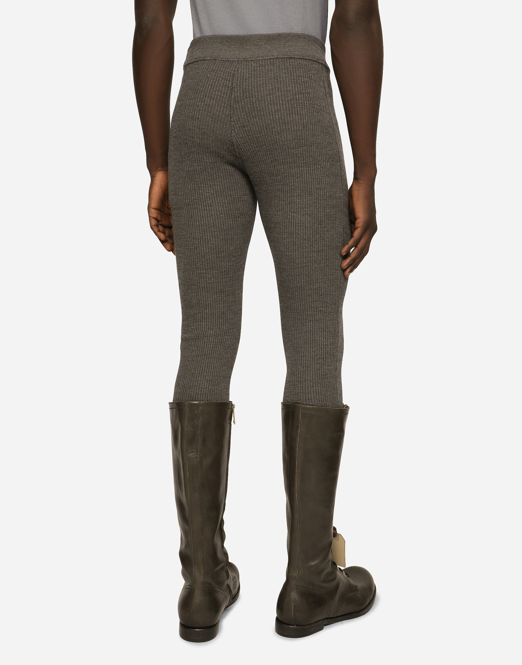 DOLCE & GABBANA WOOL FINE-RIB LEGGINGS WITH LOGO TAG