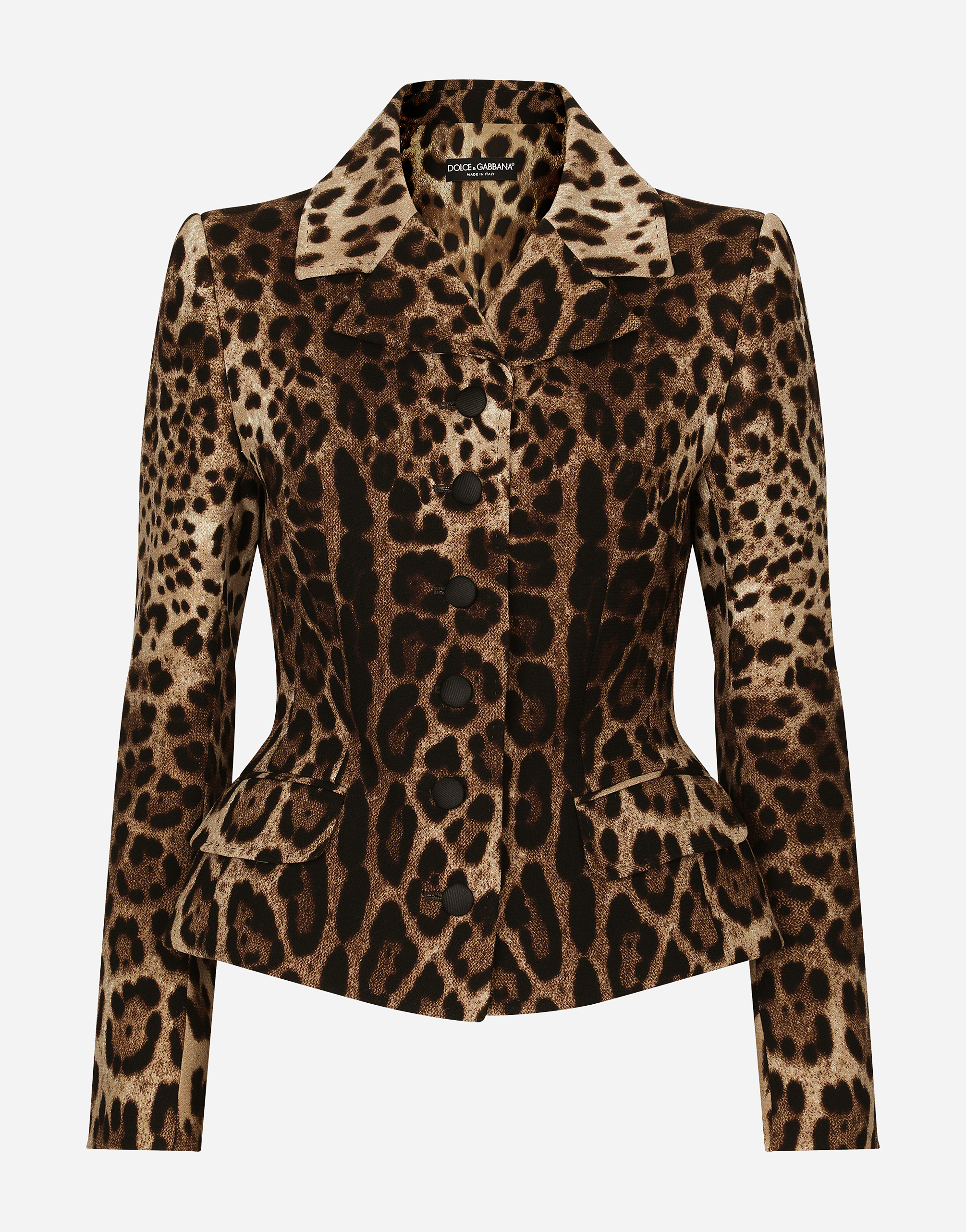 Dolce & Gabbana Single-breasted Double Crepe Jacket With Leopard Print - Woman Blazers Animal Print Wool