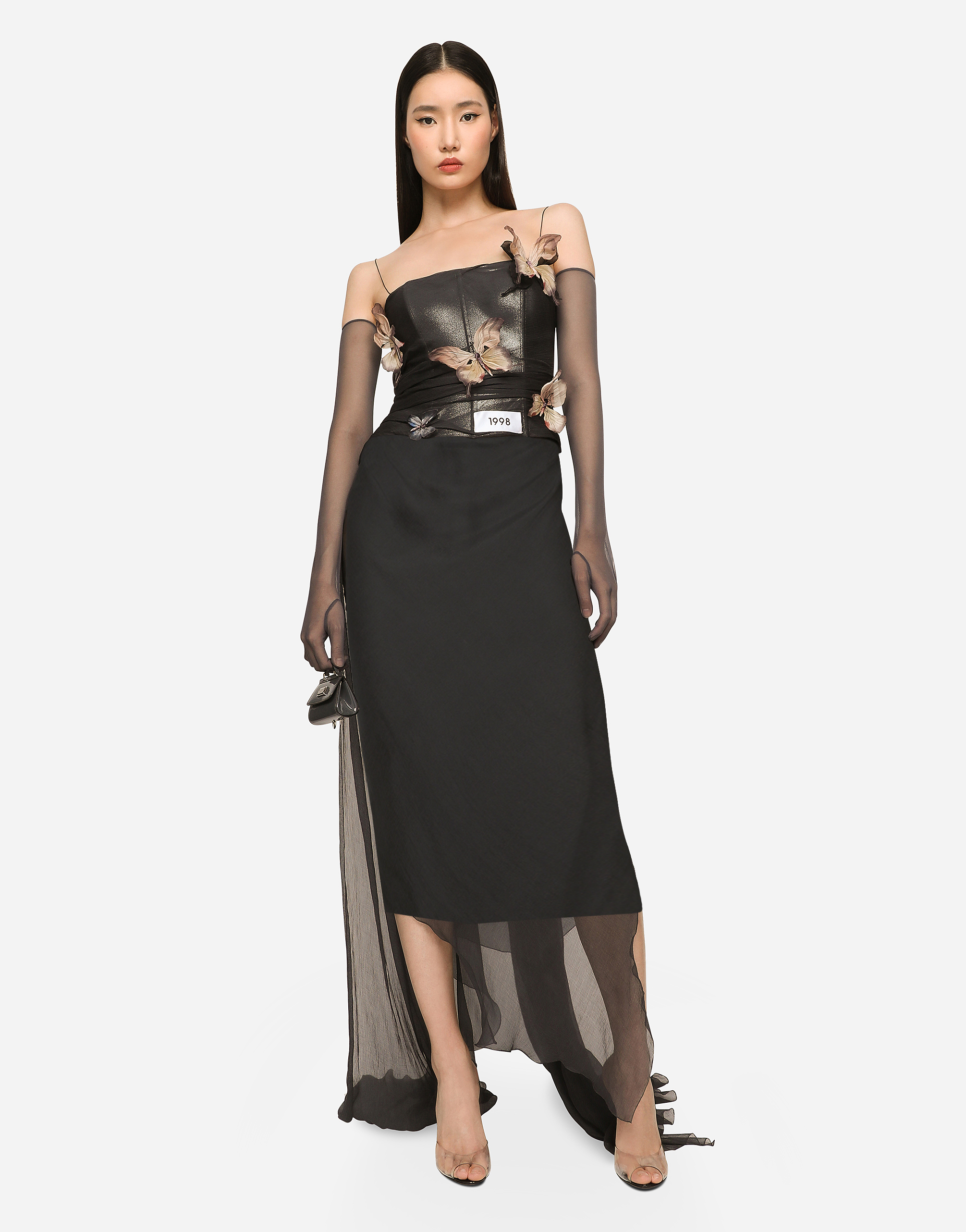 DOLCE & GABBANA LONG CHIFFON DRESS WITH BUTTERFLIES